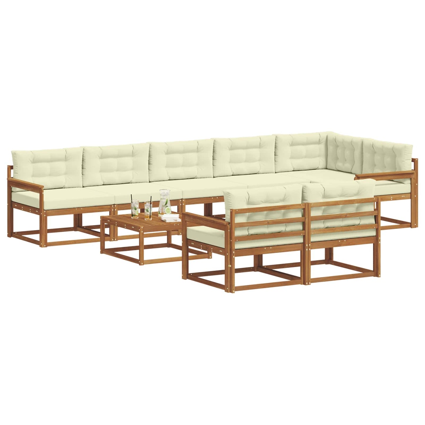 Outdoor-Sofagarnitur mit Kissen 9 pcs Natur und Creme