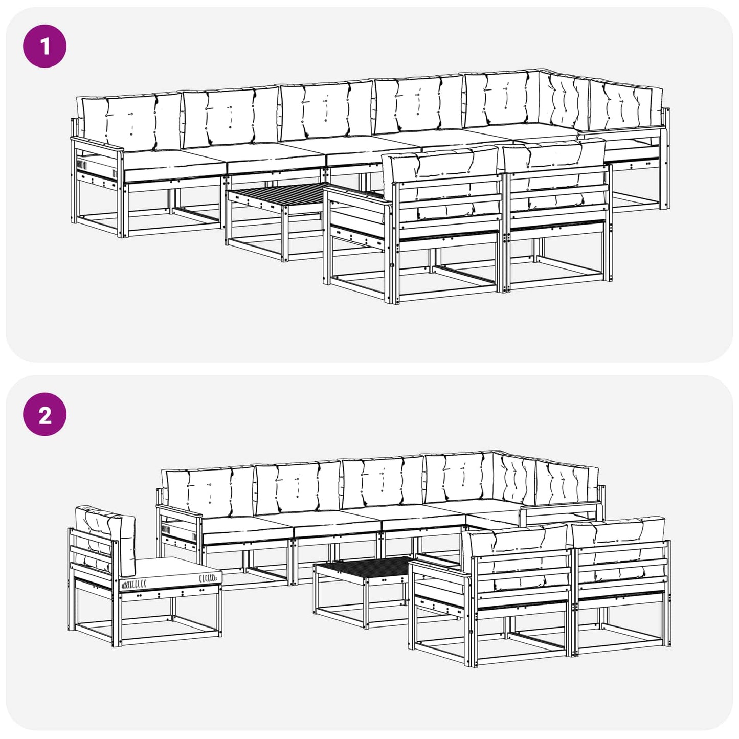 Outdoor-Sofagarnitur mit Kissen 9 pcs Natur und Creme