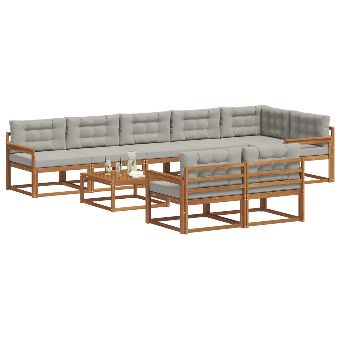 Outdoor-Sofagarnitur mit Kissen 9 pcs Natürlich und Hellgrau