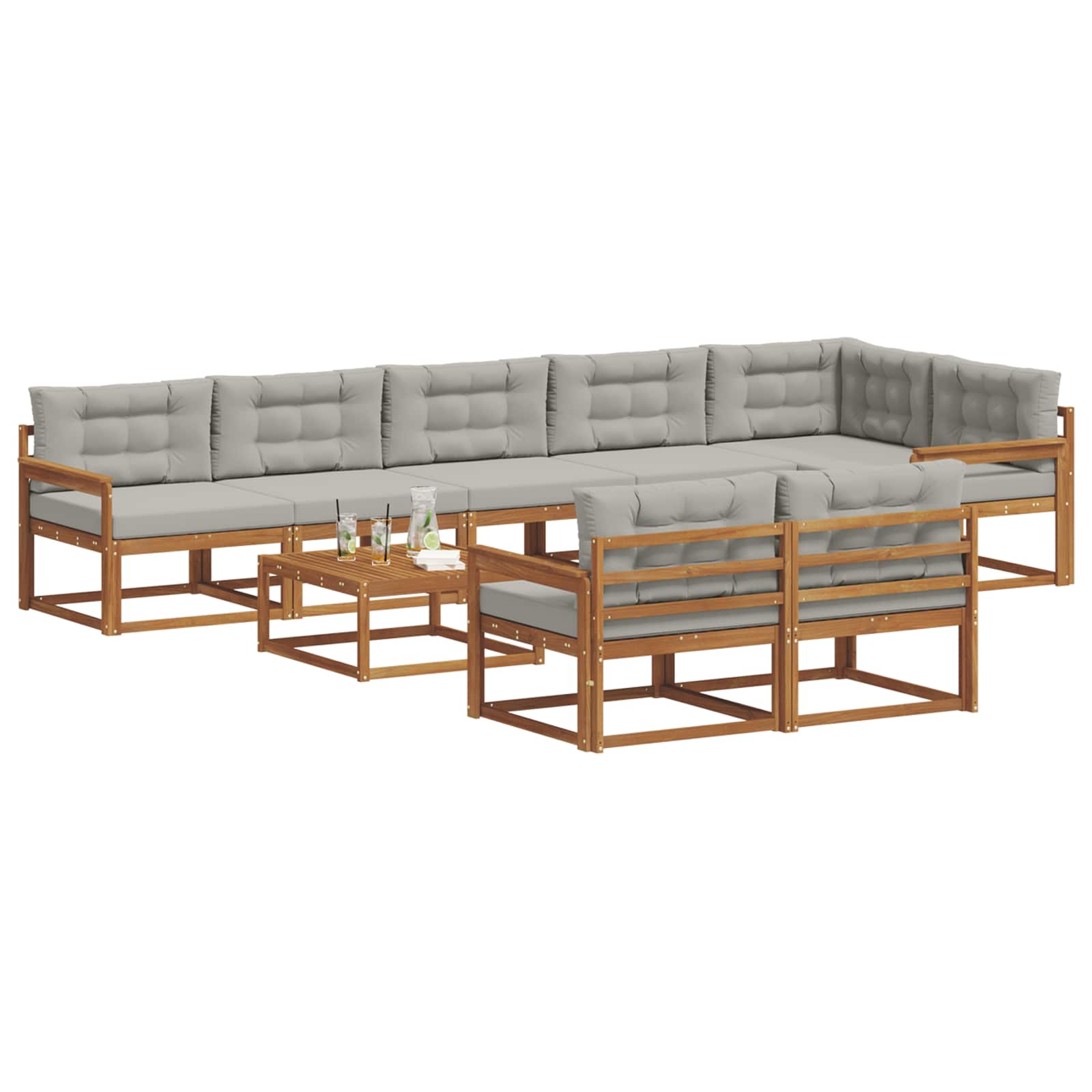 Outdoor-Sofagarnitur mit Kissen 9 pcs Natürlich und Hellgrau