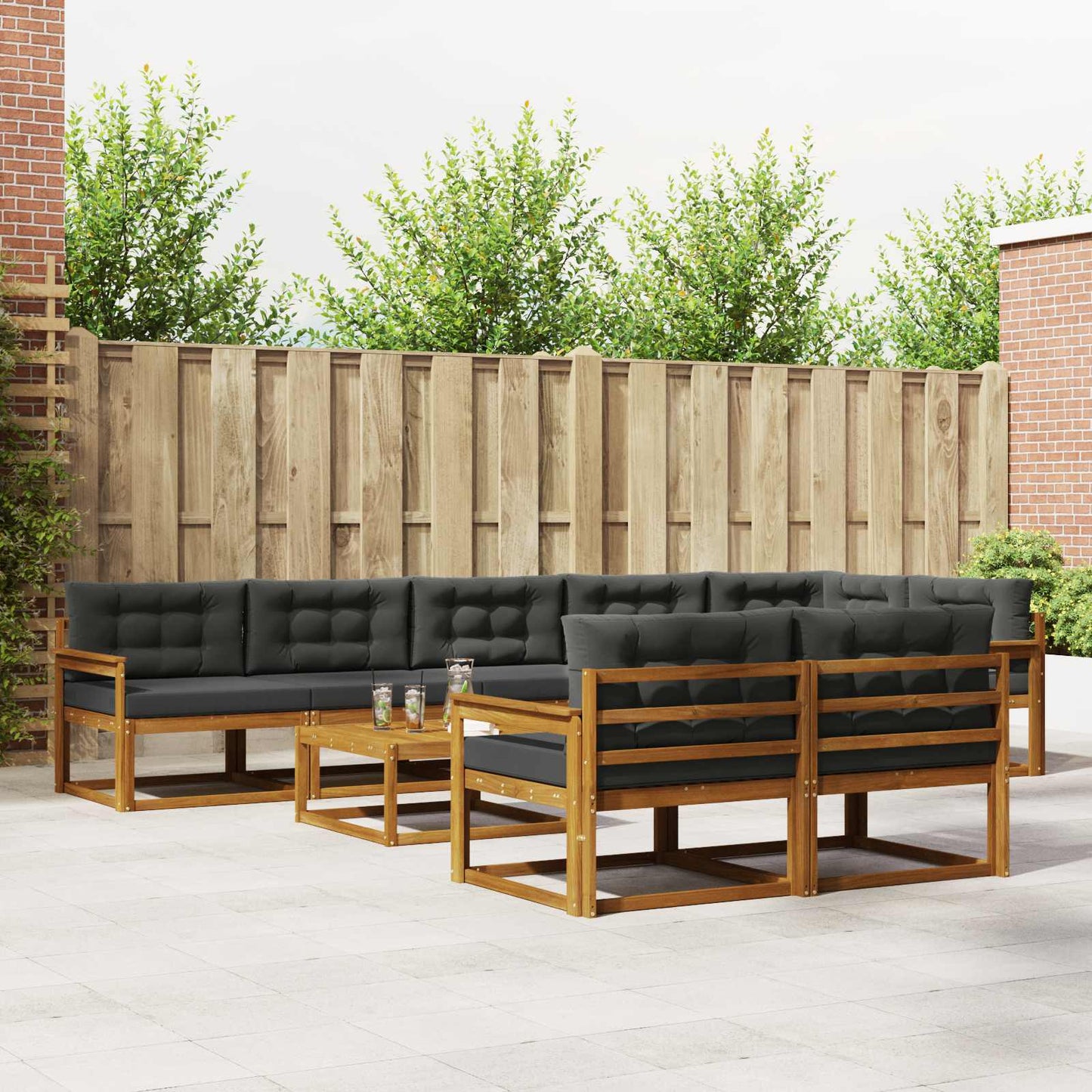 Outdoor-Sofagarnitur mit Kissen 9 pcs Natur und Anthrazit