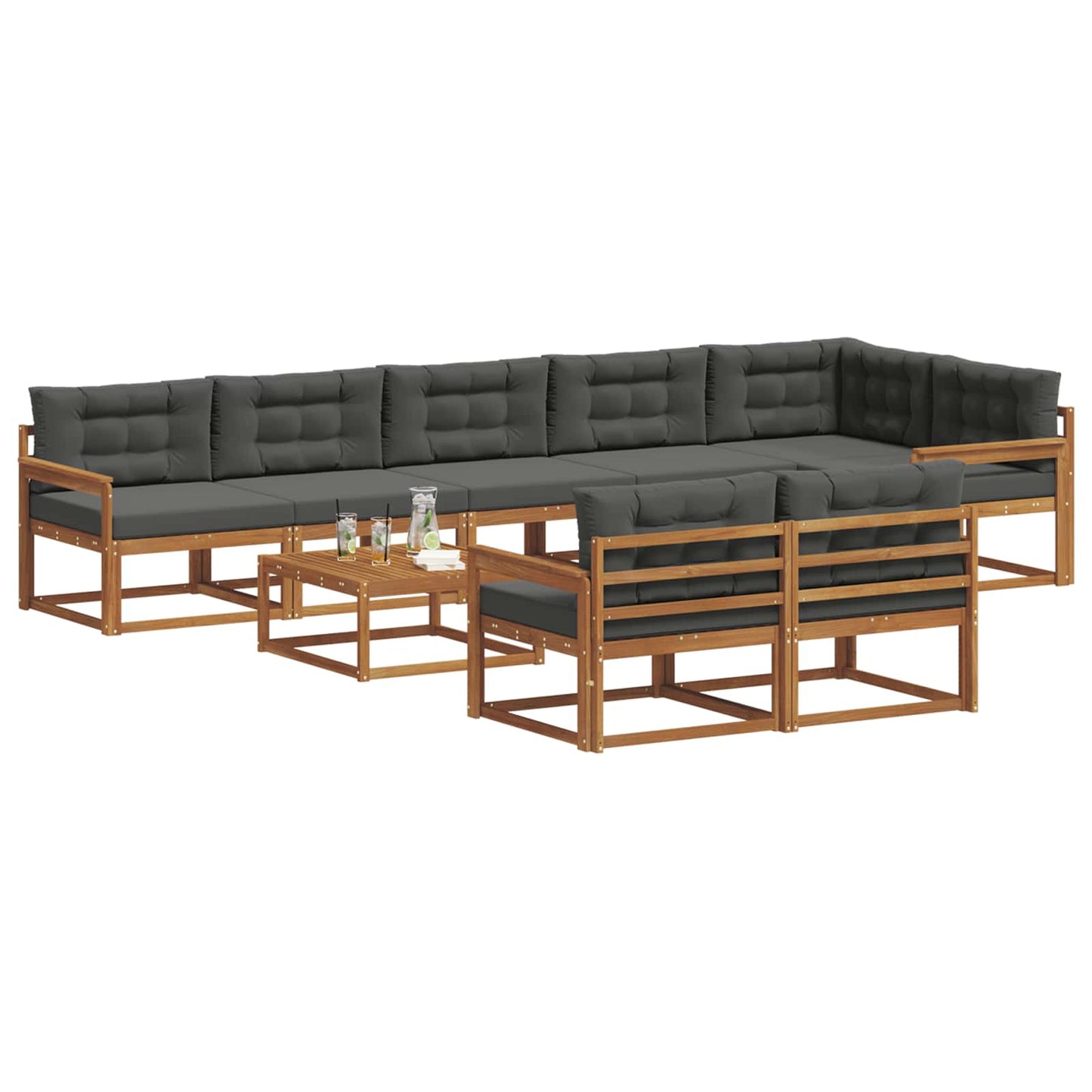 Outdoor-Sofagarnitur mit Kissen 9 pcs Natur und Anthrazit