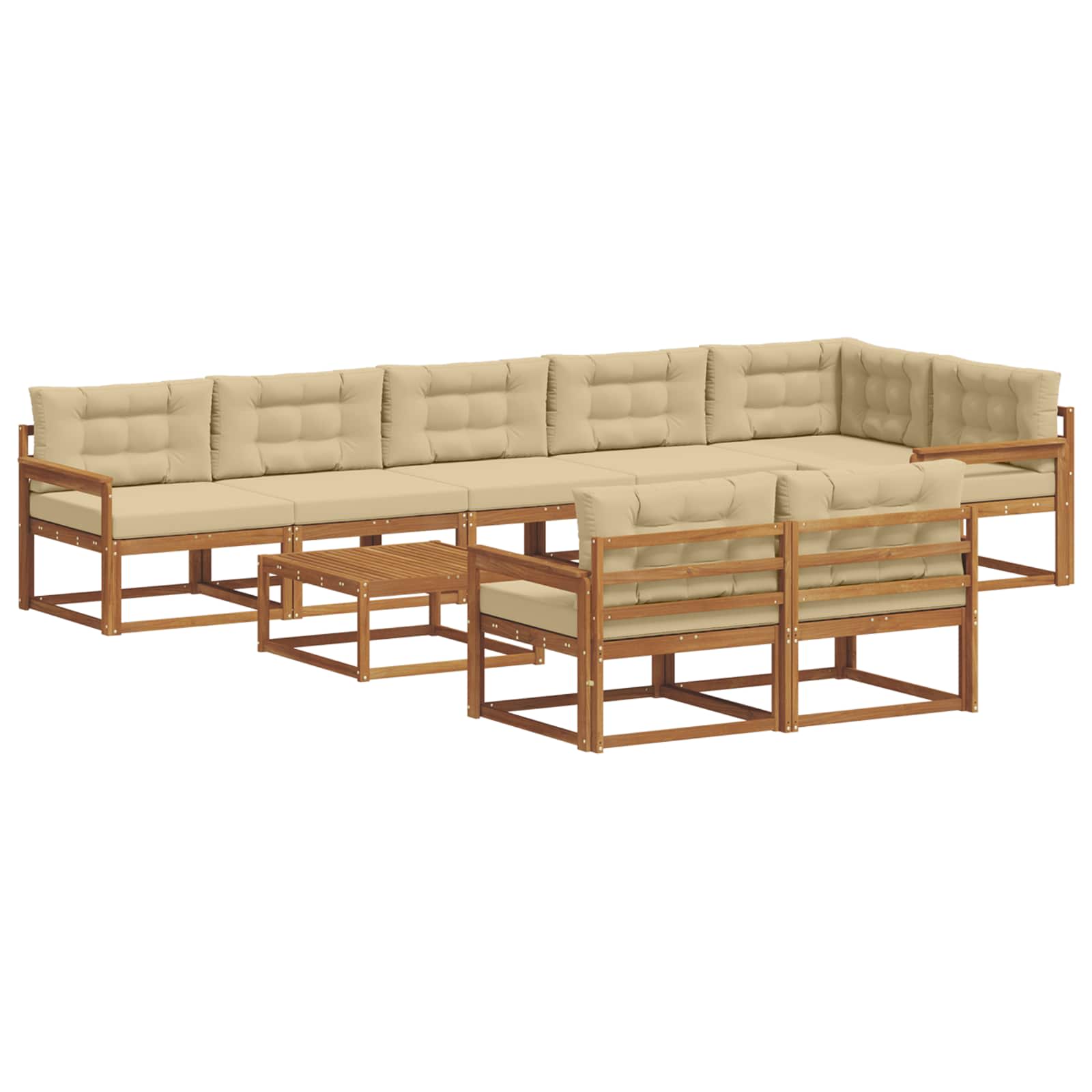 Outdoor-Sofagarnitur mit Kissen 9 pcs Natur und Beige