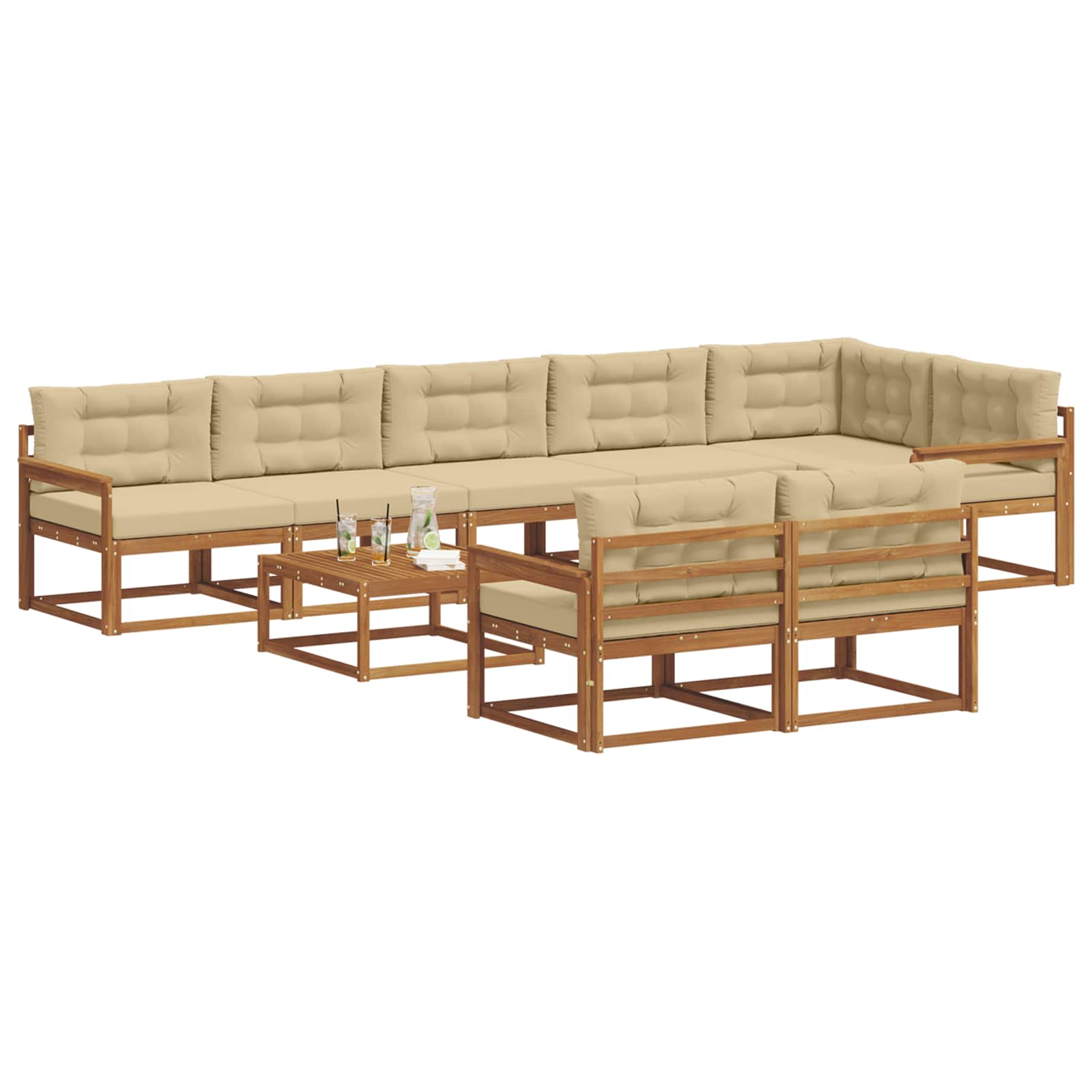 Outdoor-Sofagarnitur mit Kissen 9 pcs Natur und Beige