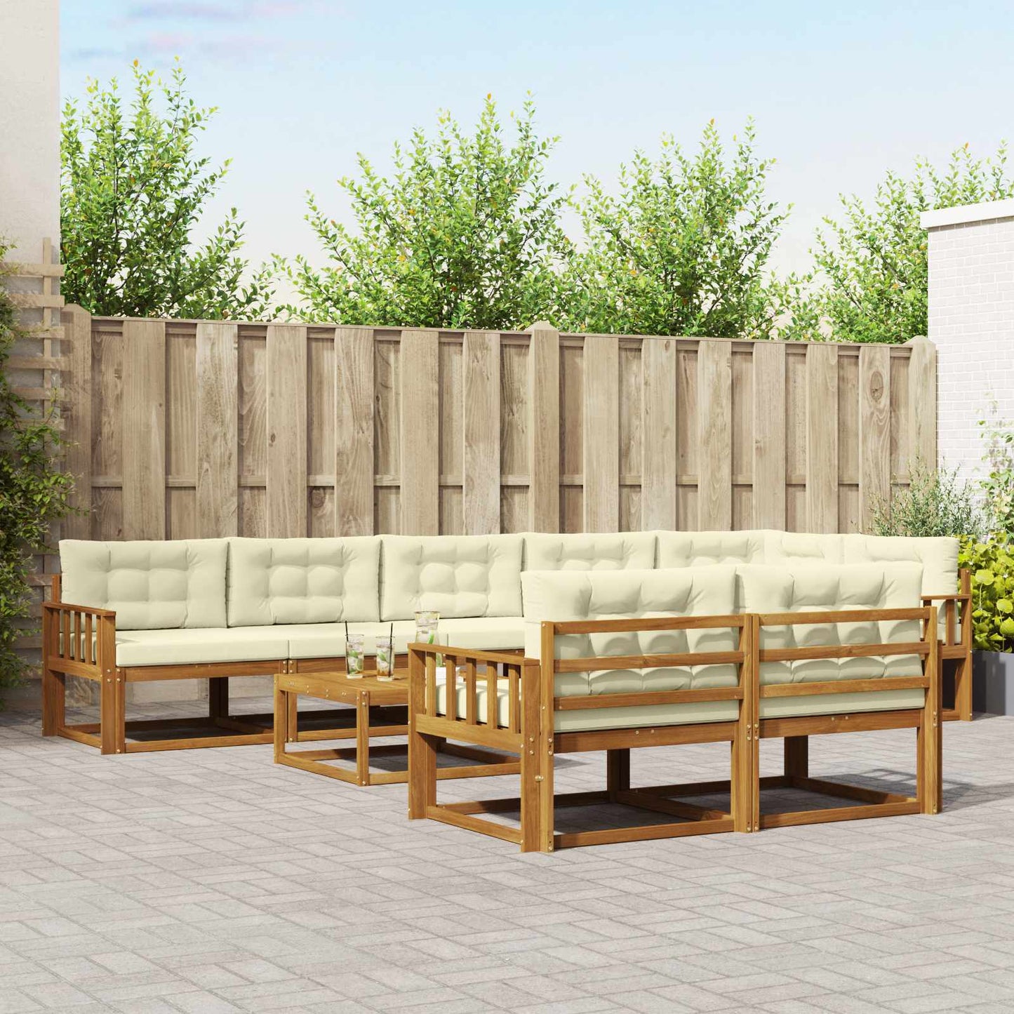 Outdoor-Sofagarnitur mit Kissen 9 pcs Natur und Creme