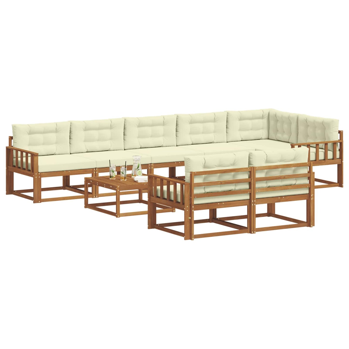 Outdoor-Sofagarnitur mit Kissen 9 pcs Natur und Creme