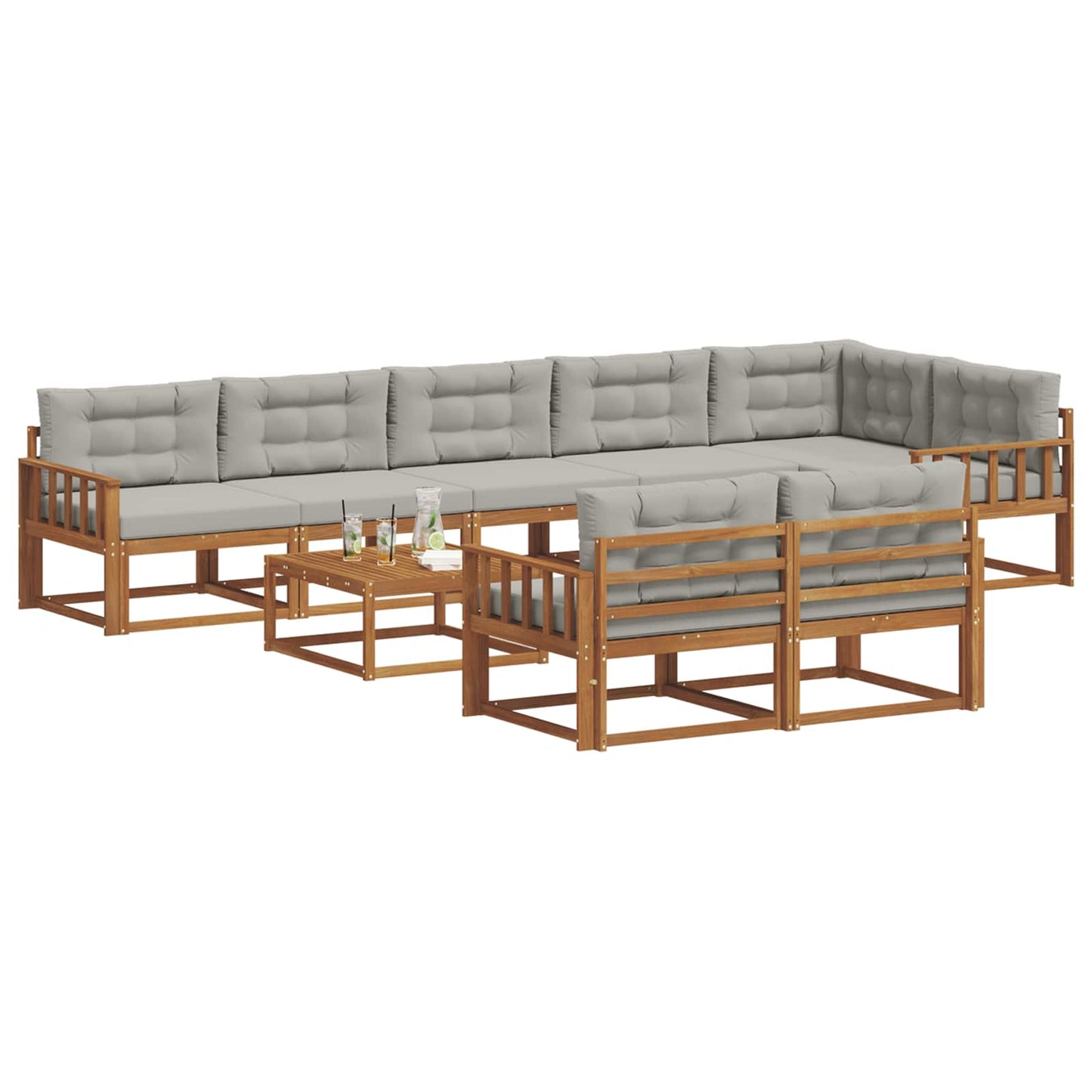 Outdoor-Sofagarnitur mit Kissen 9 pcs Natürlich und Hellgrau