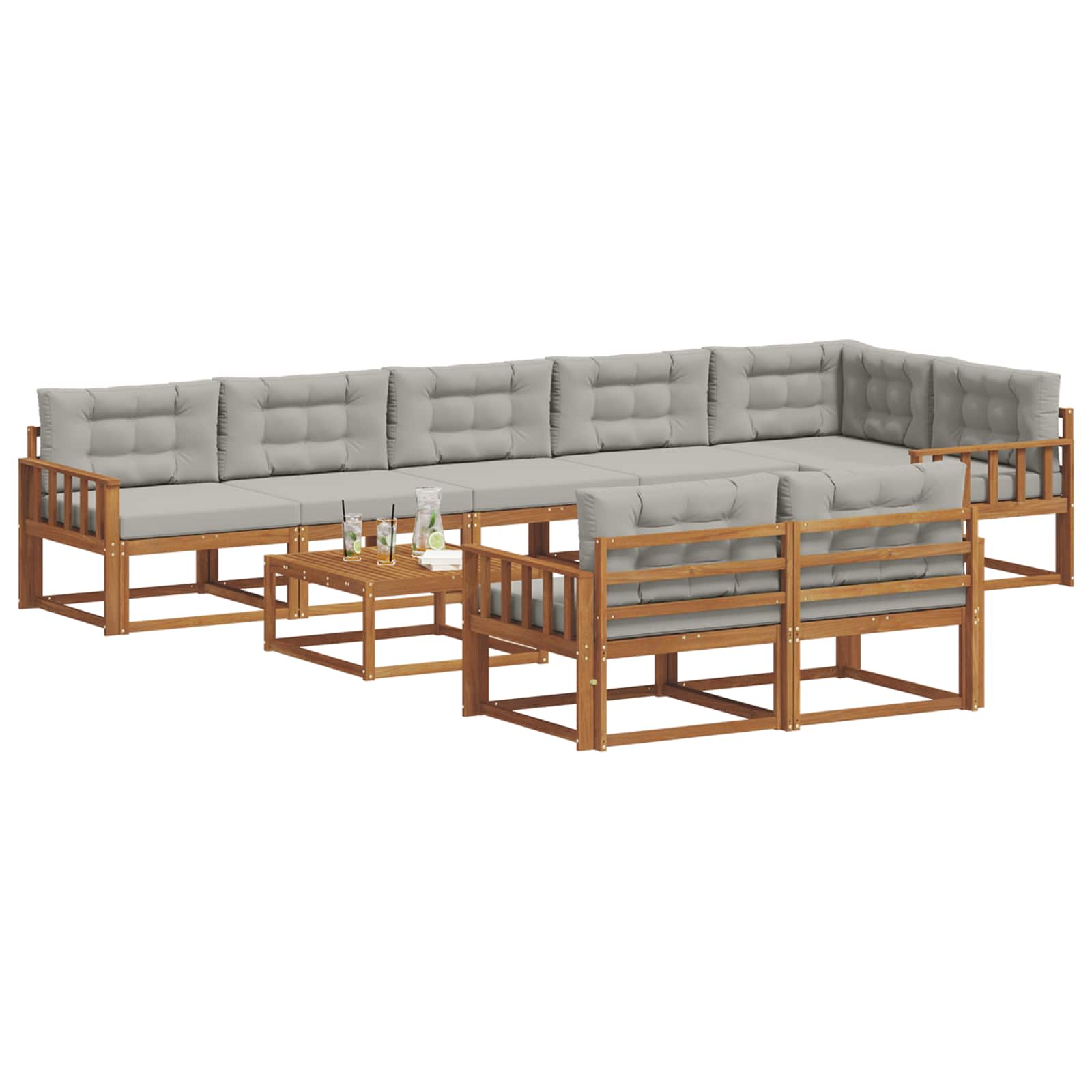 Outdoor-Sofagarnitur mit Kissen 9 pcs Natürlich und Hellgrau