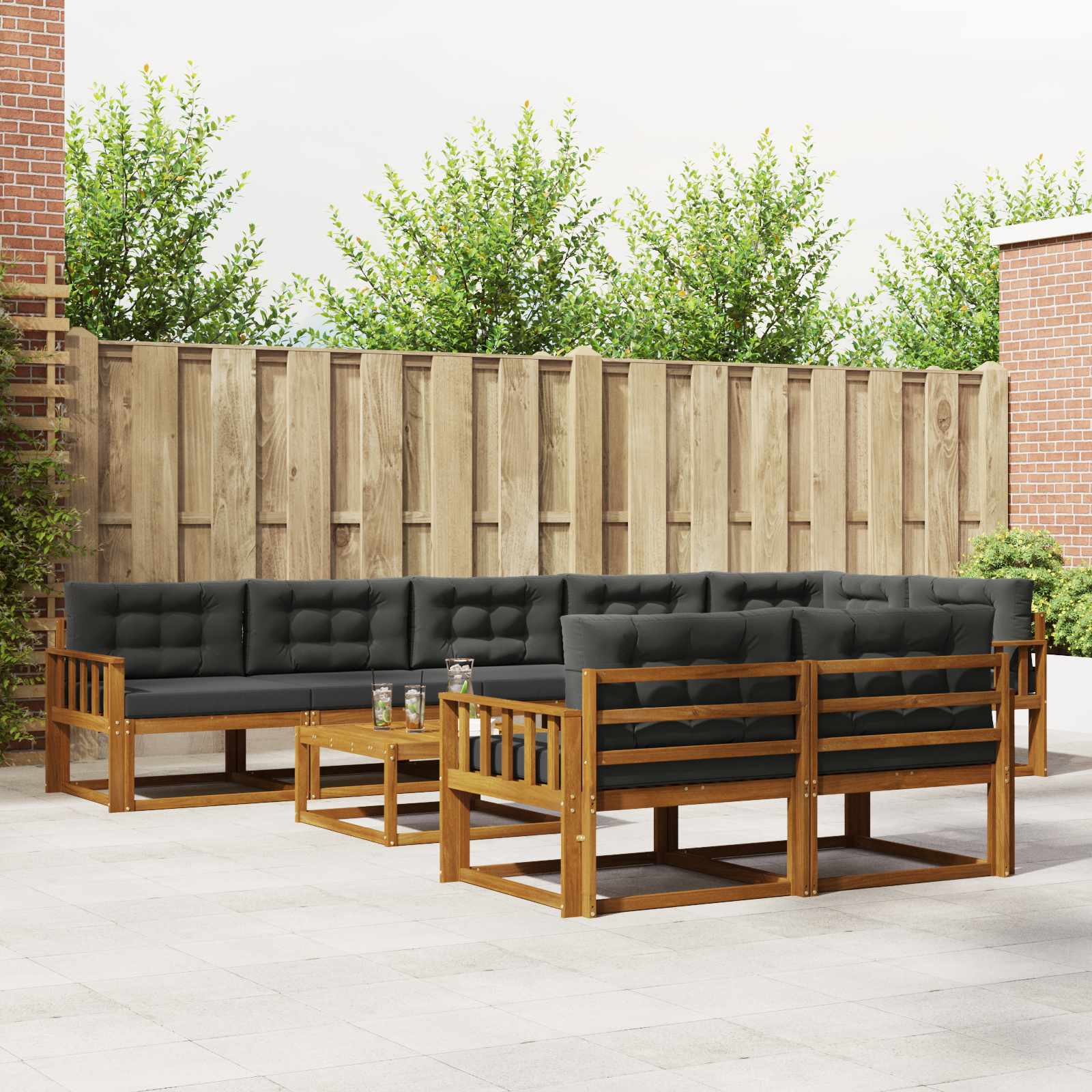 Outdoor-Sofagarnitur mit Kissen 9 pcs Natur und Anthrazit