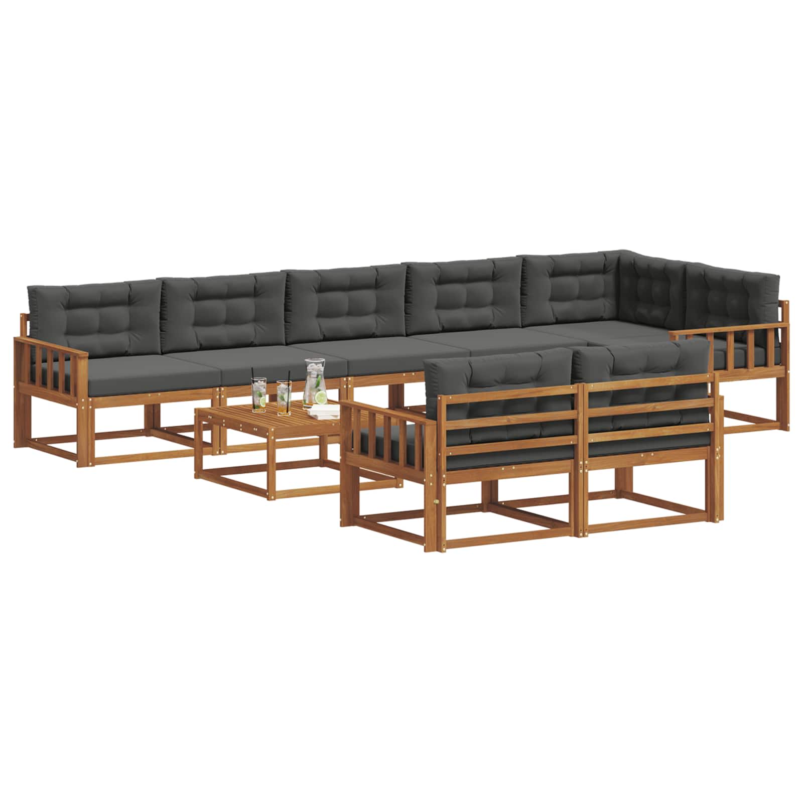 Outdoor-Sofagarnitur mit Kissen 9 pcs Natur und Anthrazit