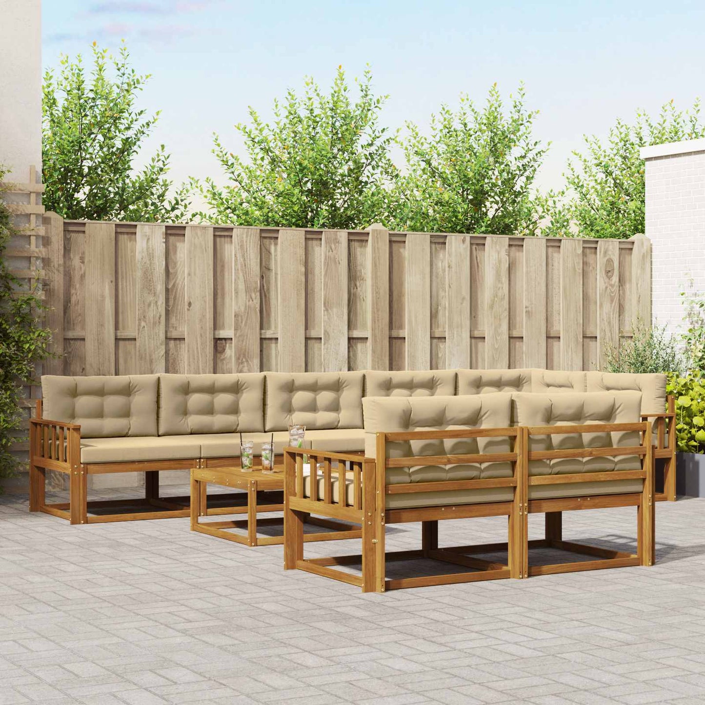 Outdoor-Sofagarnitur mit Kissen 9 pcs Natur und Beige