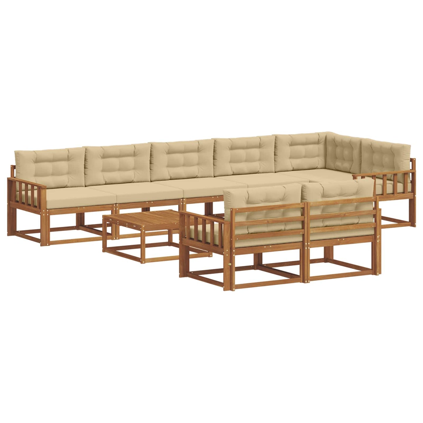Outdoor-Sofagarnitur mit Kissen 9 pcs Natur und Beige