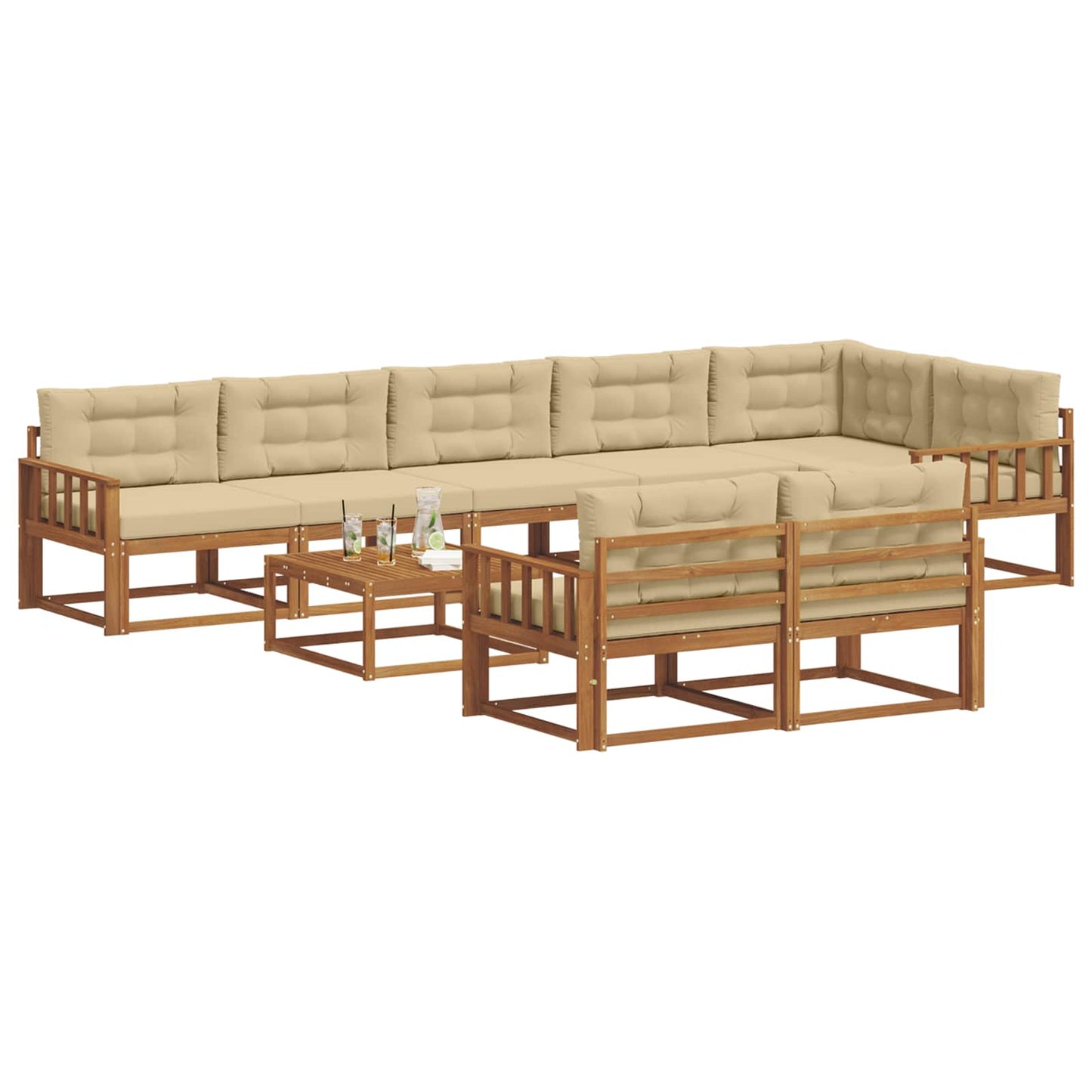 Outdoor-Sofagarnitur mit Kissen 9 pcs Natur und Beige