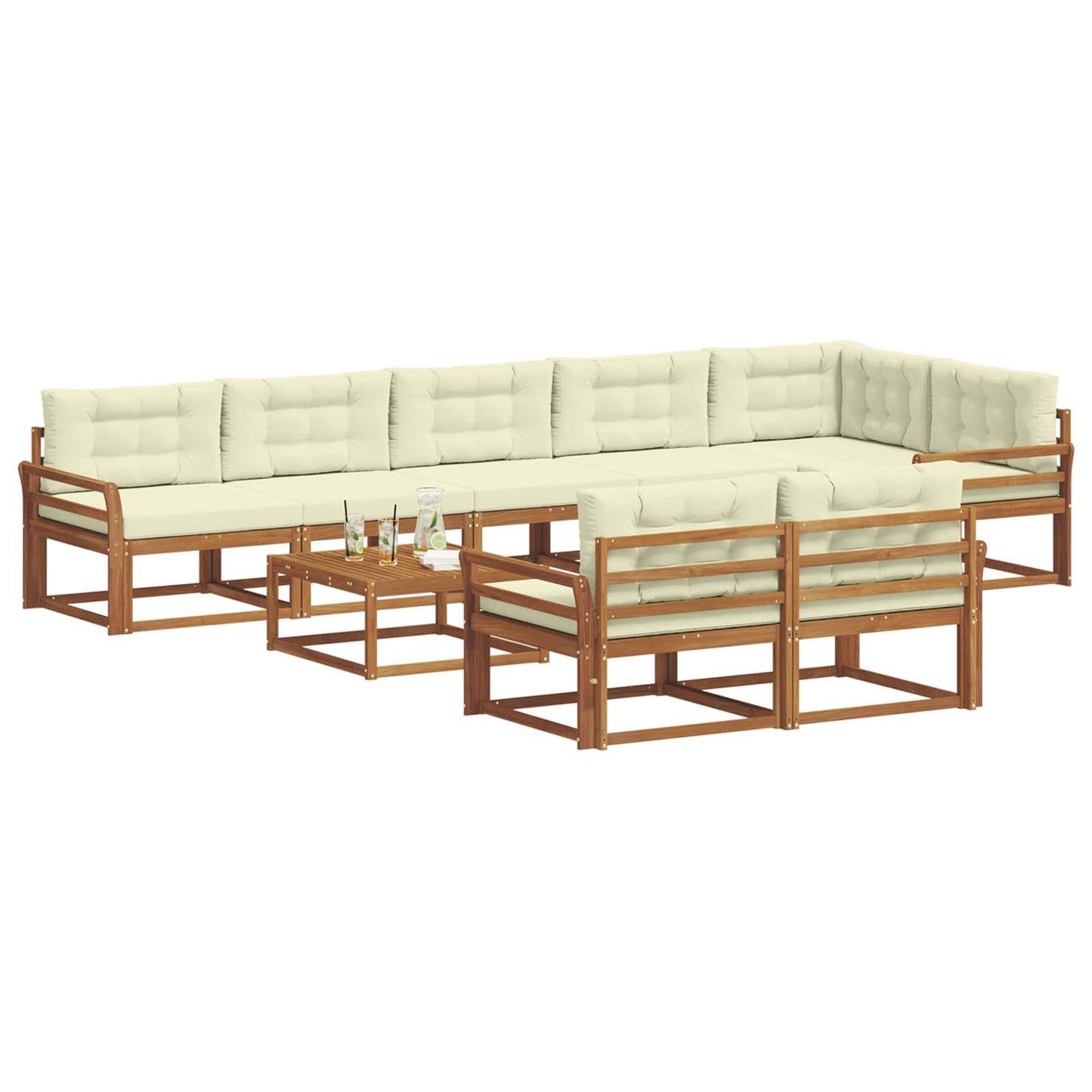 Outdoor-Sofagarnitur mit Kissen 9 pcs Natur und Creme