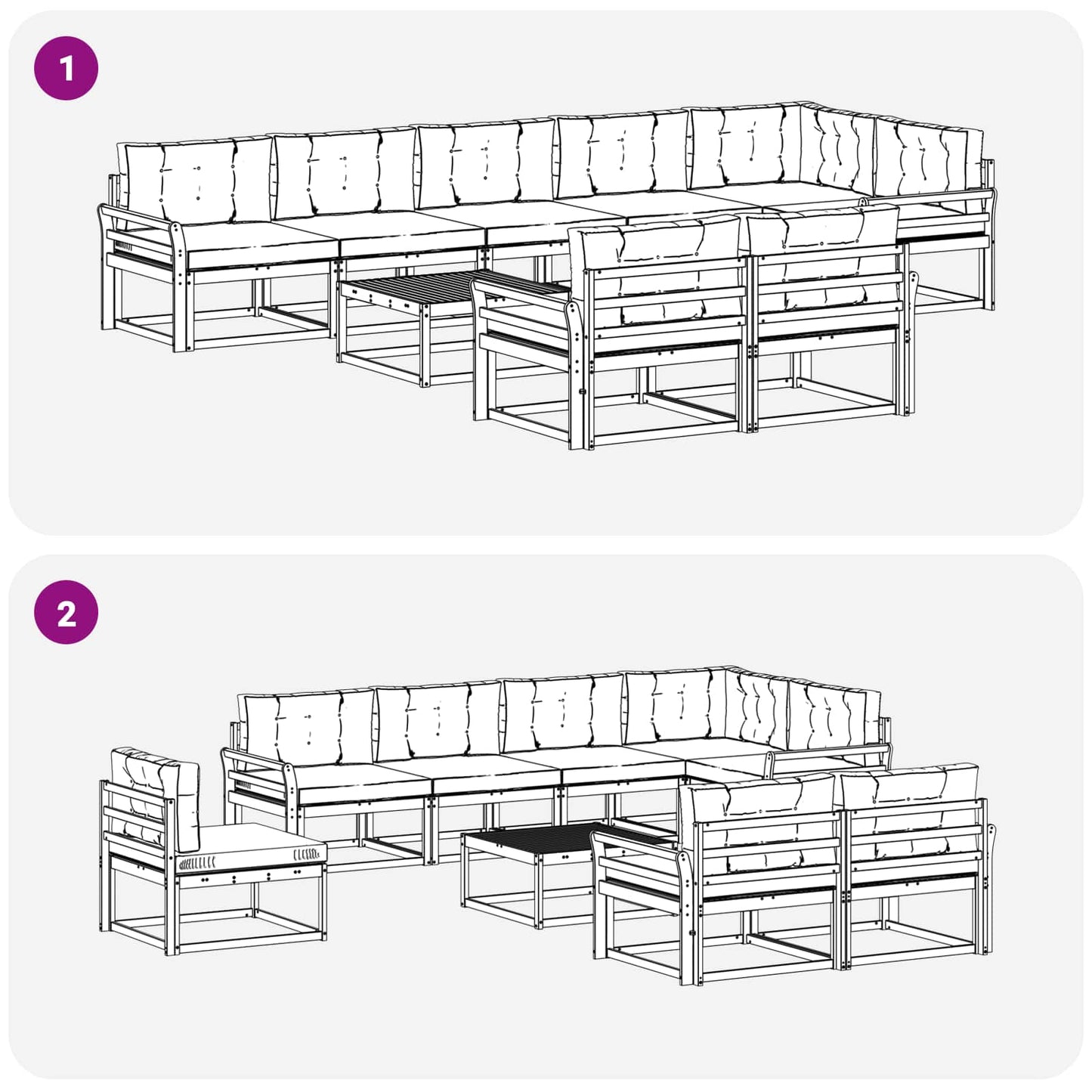 Outdoor-Sofagarnitur mit Kissen 9 pcs Natur und Creme