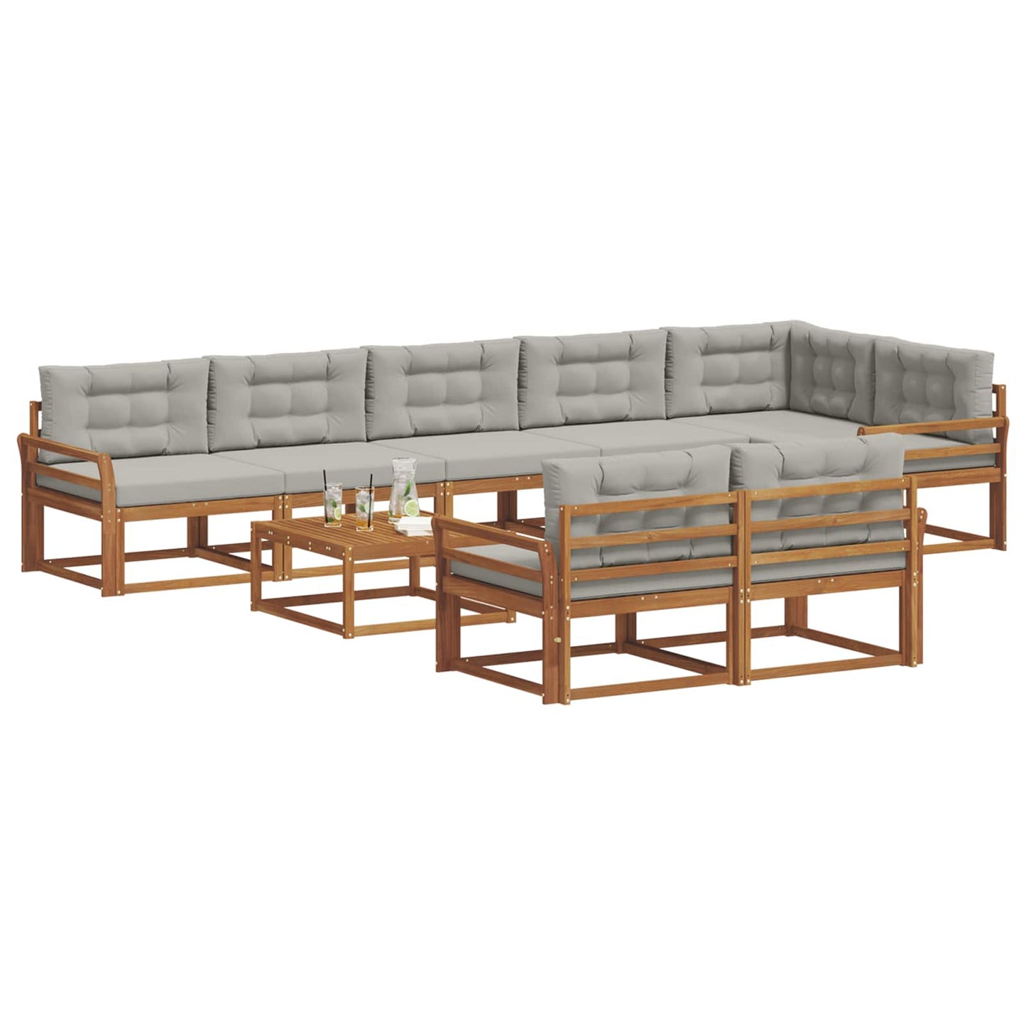 Outdoor-Sofagarnitur mit Kissen 9 pcs Natürlich und Hellgrau