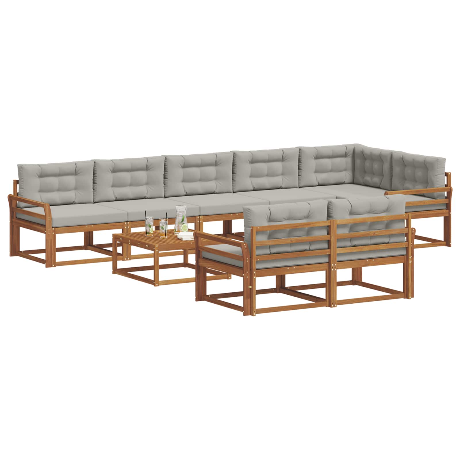Outdoor-Sofagarnitur mit Kissen 9 pcs Natürlich und Hellgrau