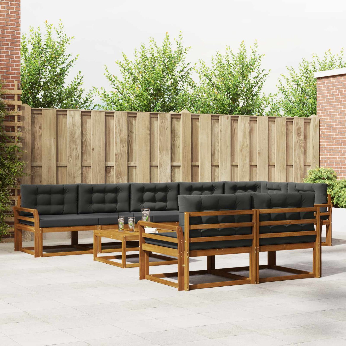 Outdoor-Sofagarnitur mit Kissen 9 pcs Natur und Anthrazit