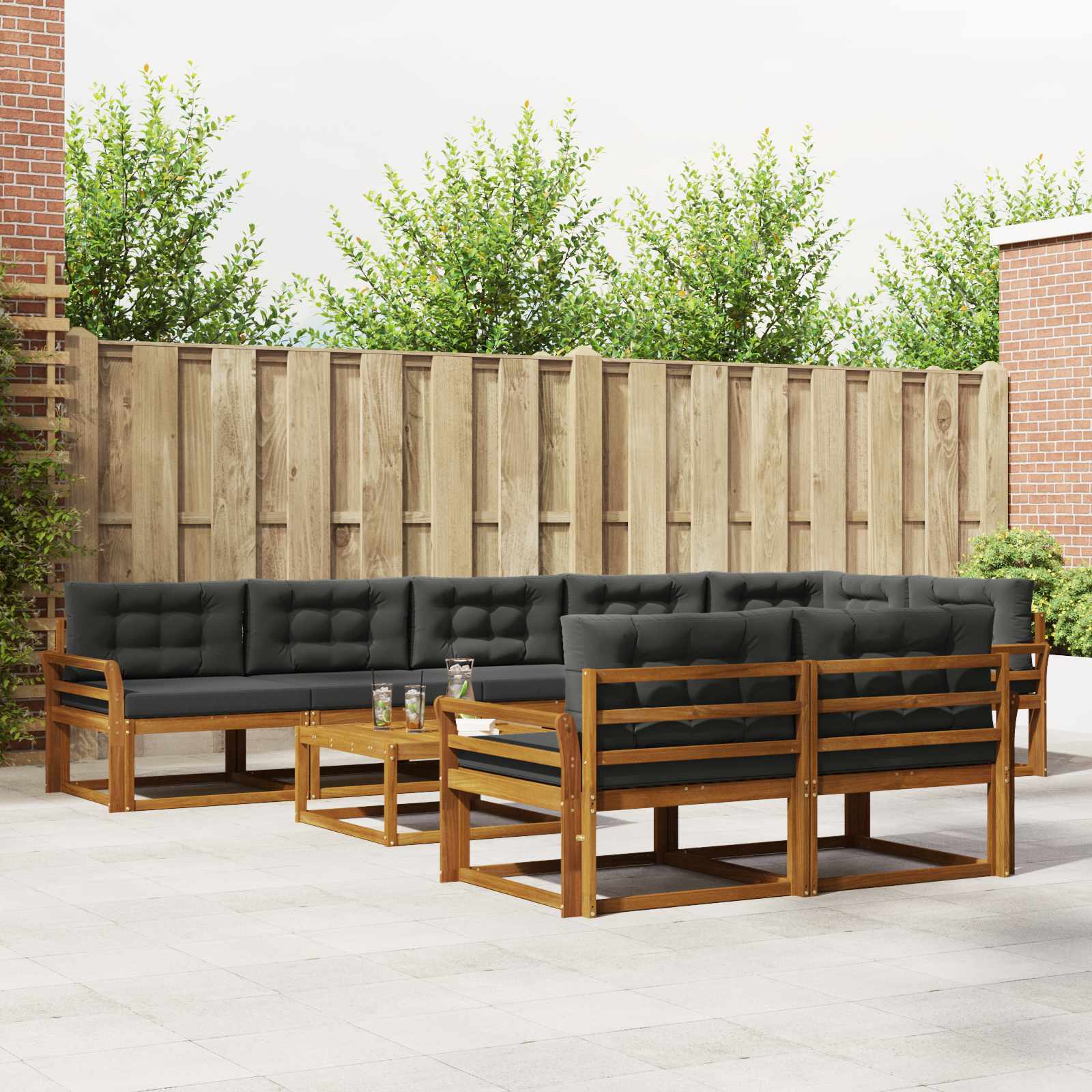 Outdoor-Sofagarnitur mit Kissen 9 pcs Natur und Anthrazit