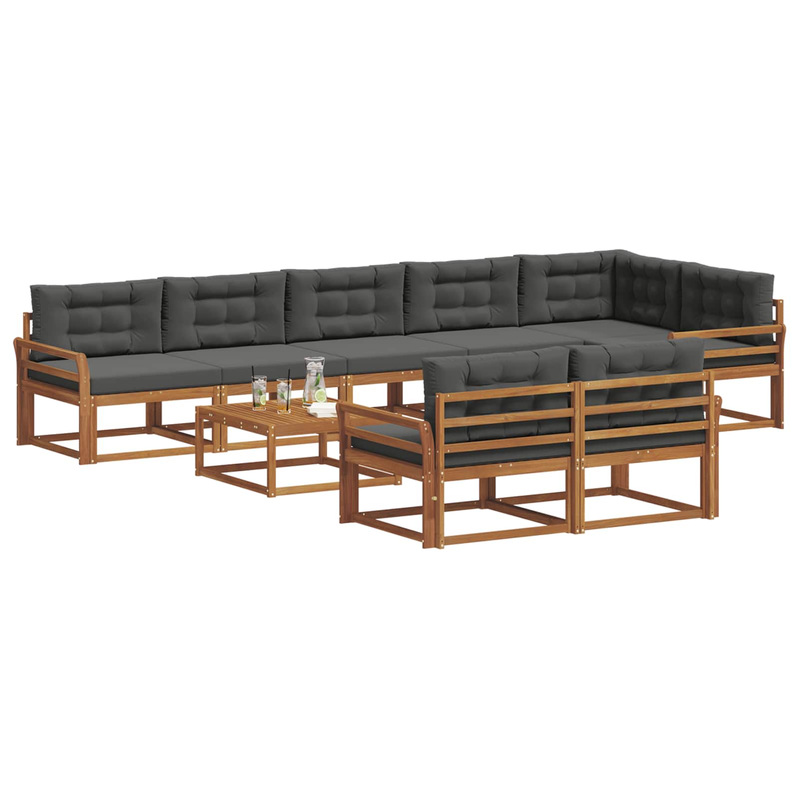 Outdoor-Sofagarnitur mit Kissen 9 pcs Natur und Anthrazit