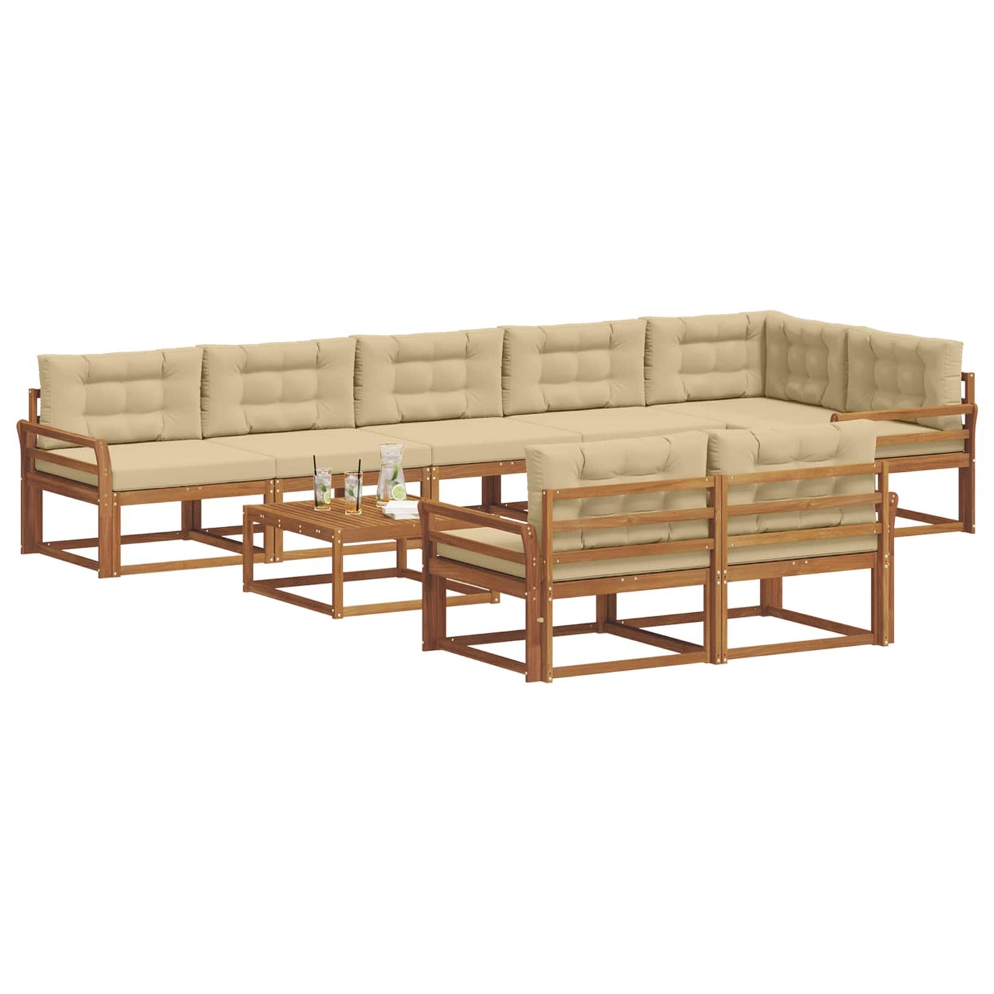 Outdoor-Sofagarnitur mit Kissen 9 pcs Natur und Beige