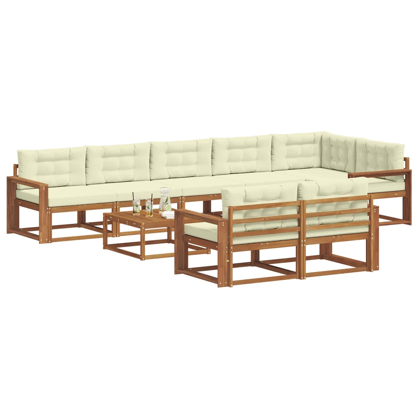 Outdoor-Sofagarnitur mit Kissen 9 pcs Natur und Creme