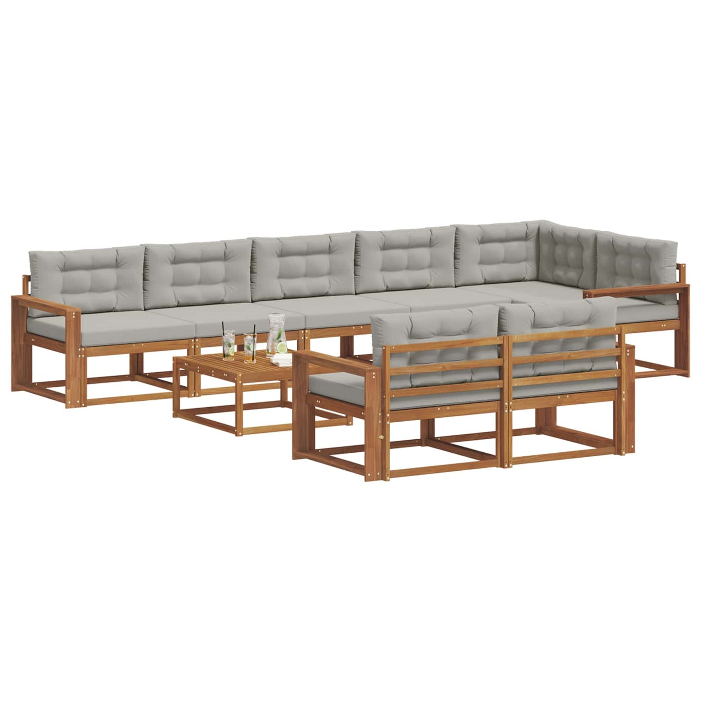 Outdoor-Sofagarnitur mit Kissen 9 pcs Natürlich und Hellgrau