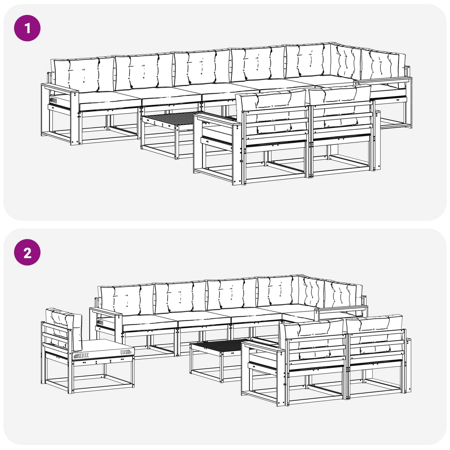 Outdoor-Sofagarnitur mit Kissen 9 pcs Natürlich und Hellgrau