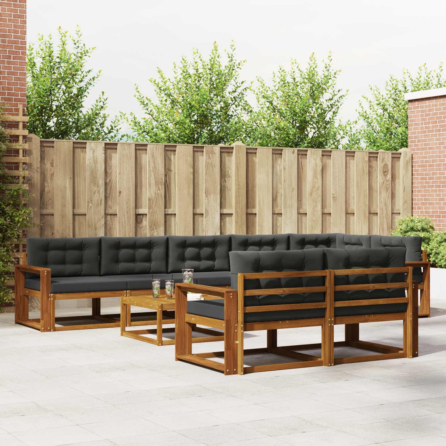 Outdoor-Sofagarnitur mit Kissen 9 pcs Natur und Anthrazit