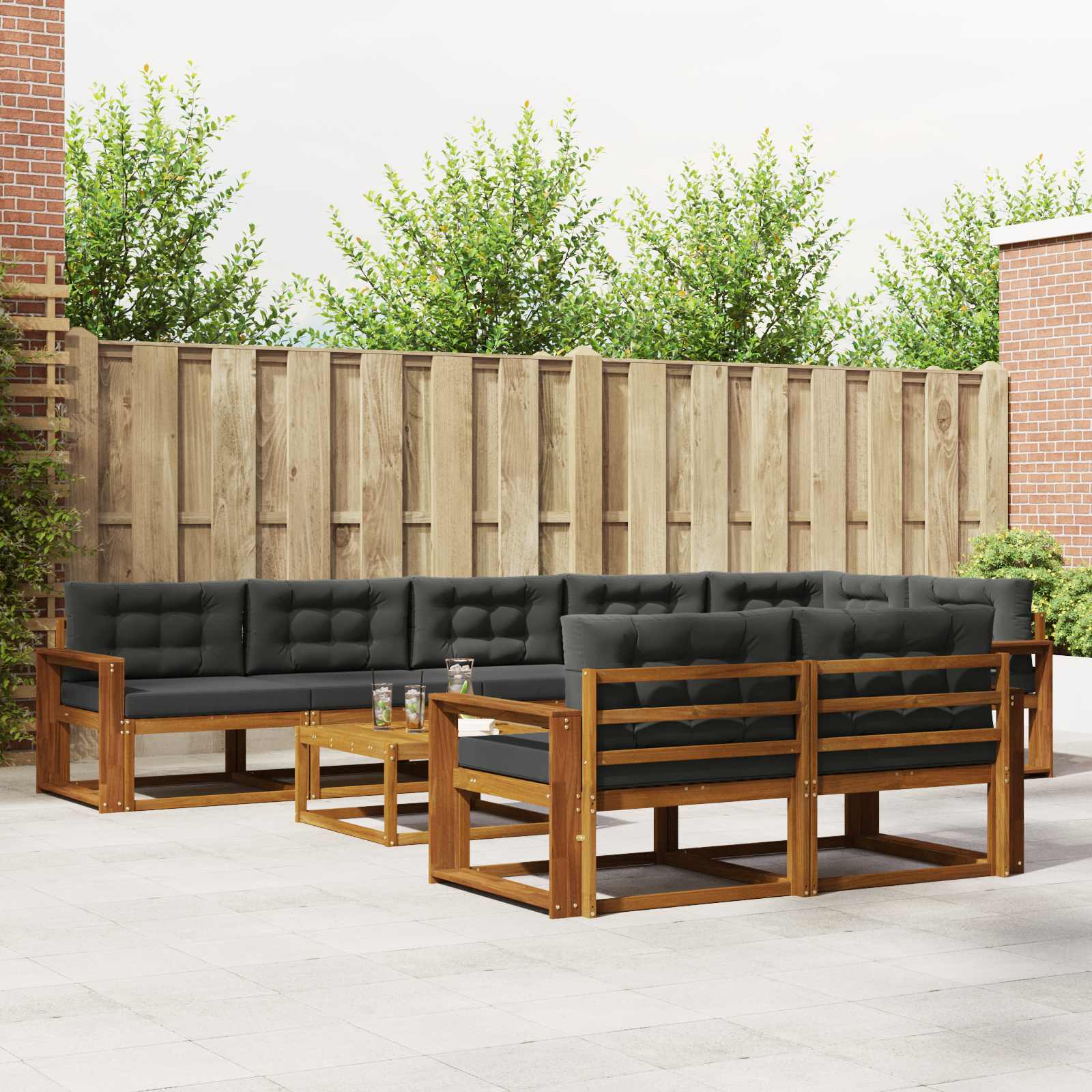 Outdoor-Sofagarnitur mit Kissen 9 pcs Natur und Anthrazit