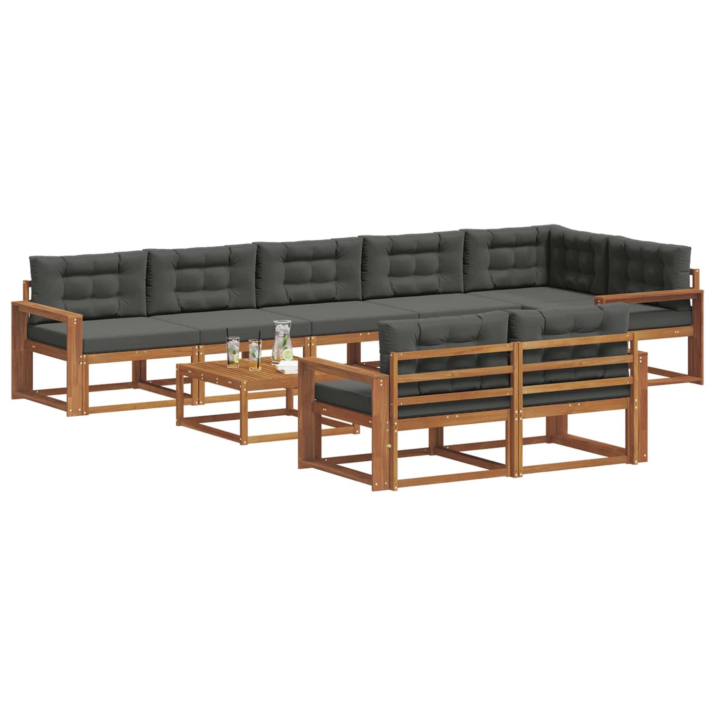 Outdoor-Sofagarnitur mit Kissen 9 pcs Natur und Anthrazit