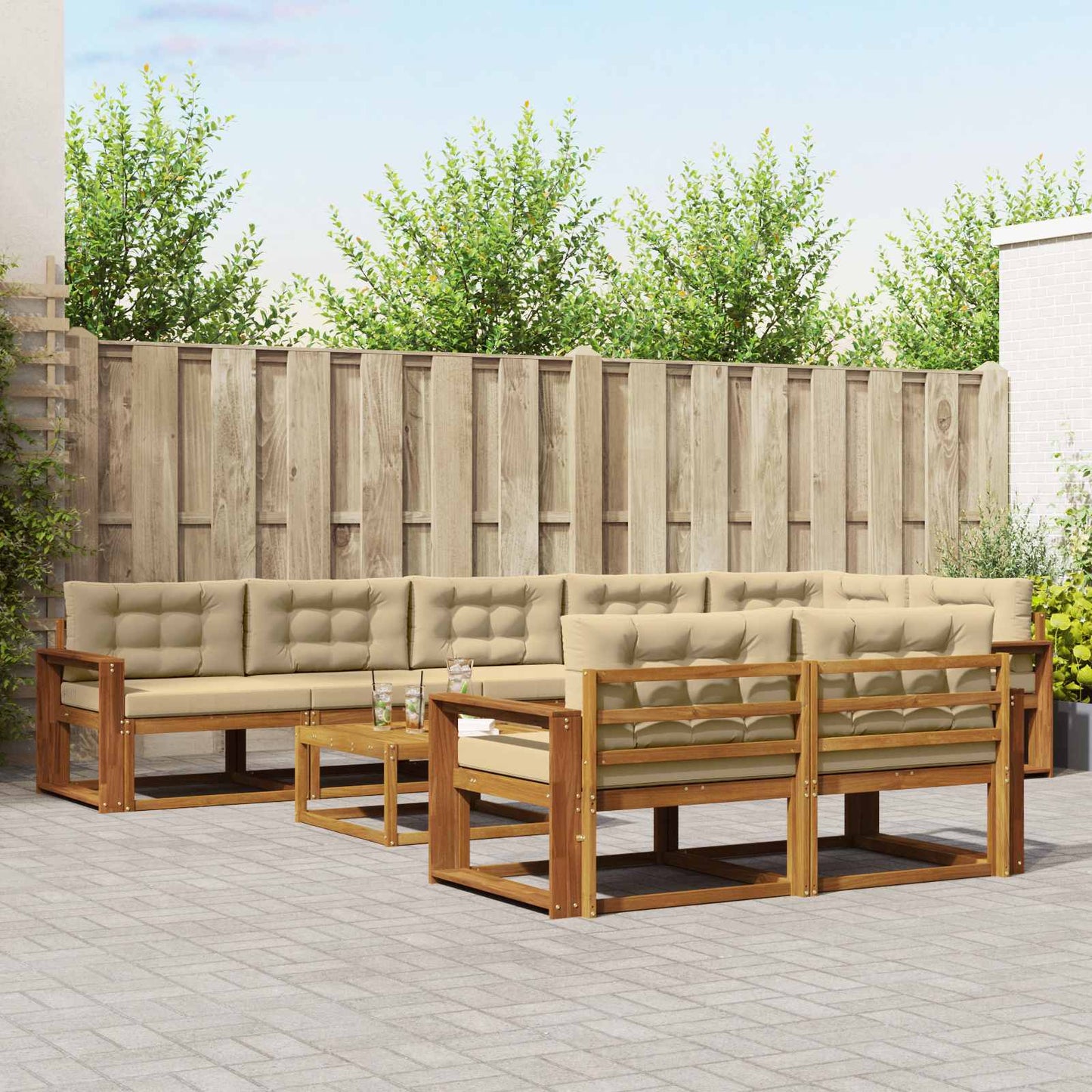 Outdoor-Sofagarnitur mit Kissen 9 pcs Natur und Beige