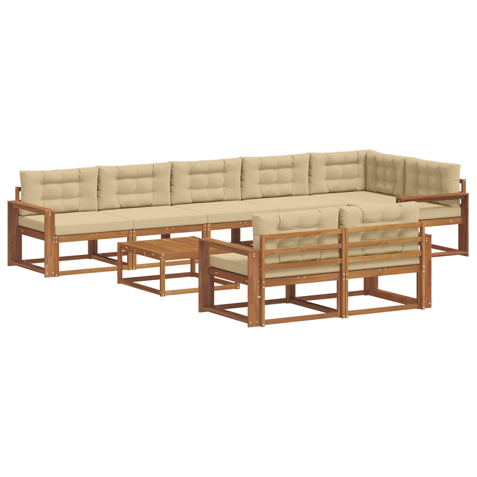Outdoor-Sofagarnitur mit Kissen 9 pcs Natur und Beige