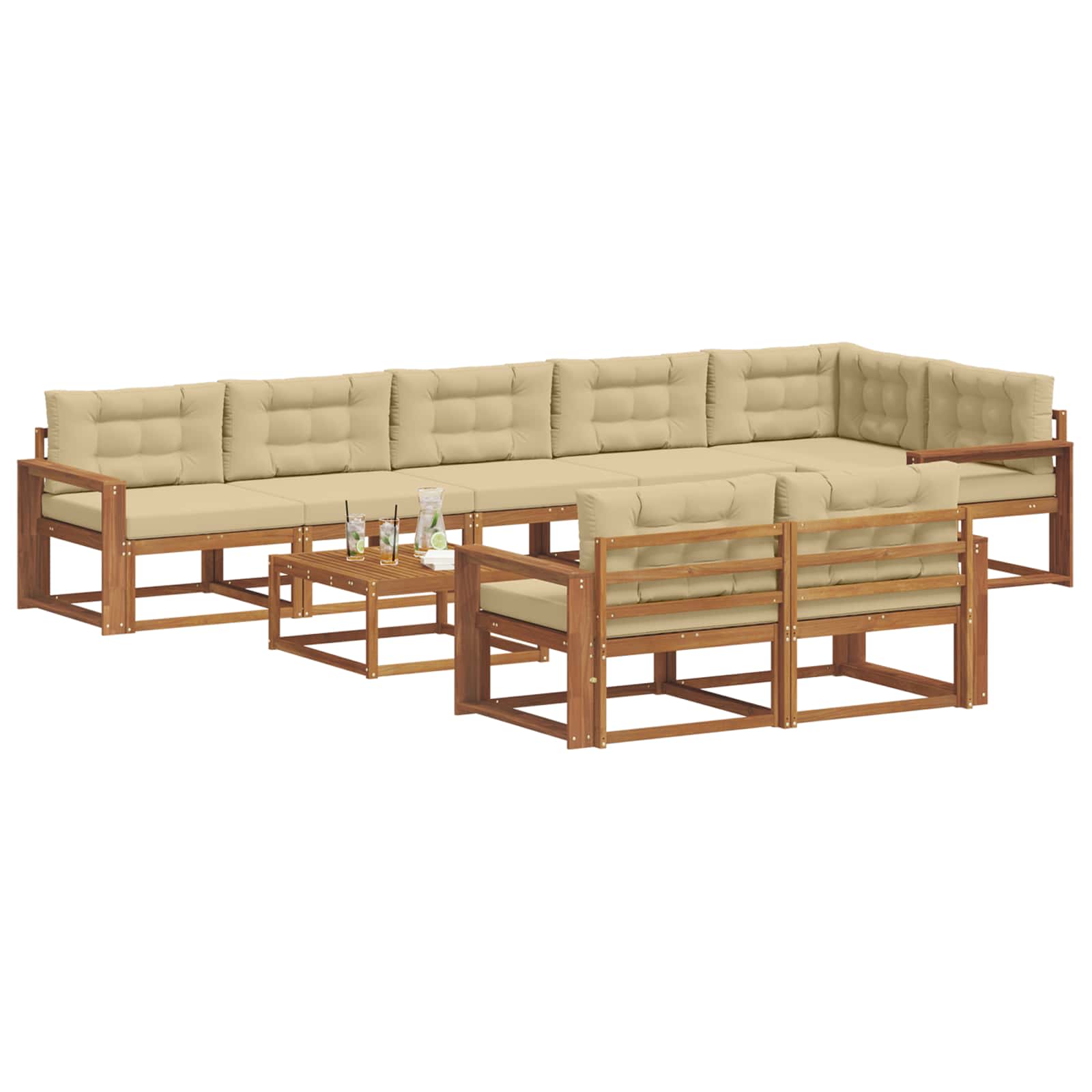 Outdoor-Sofagarnitur mit Kissen 9 pcs Natur und Beige