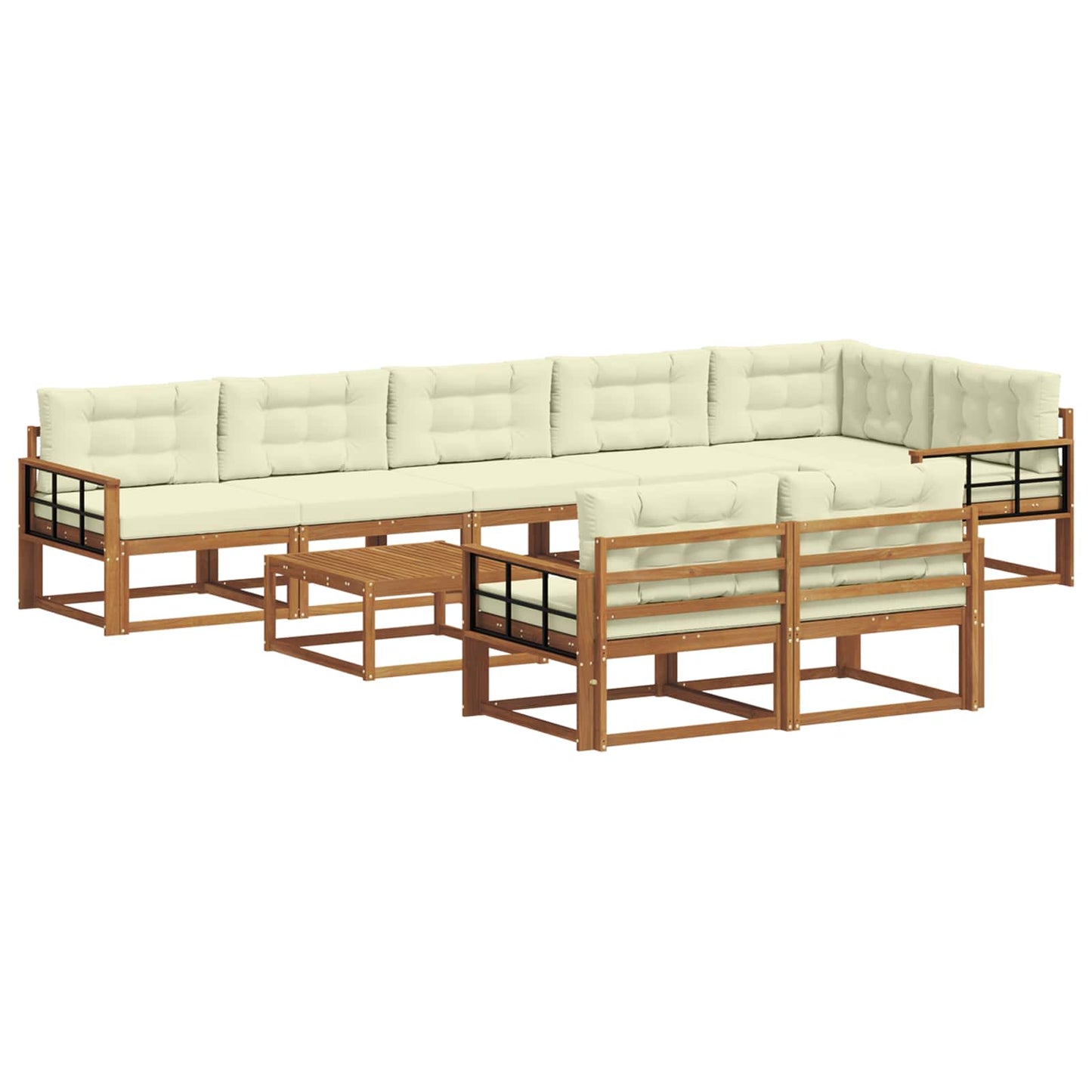 Outdoor-Sofagarnitur mit Kissen 9 pcs Natur und Creme
