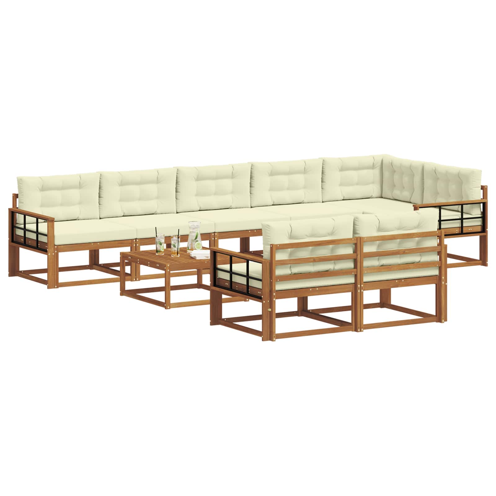 Outdoor-Sofagarnitur mit Kissen 9 pcs Natur und Creme