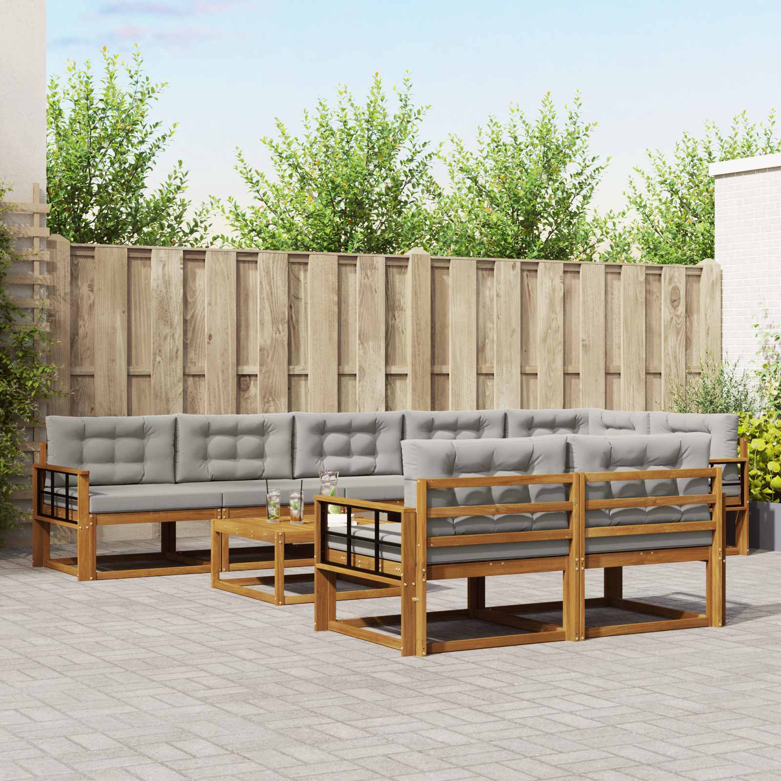 Outdoor-Sofagarnitur mit Kissen 9 pcs Natürlich und Hellgrau