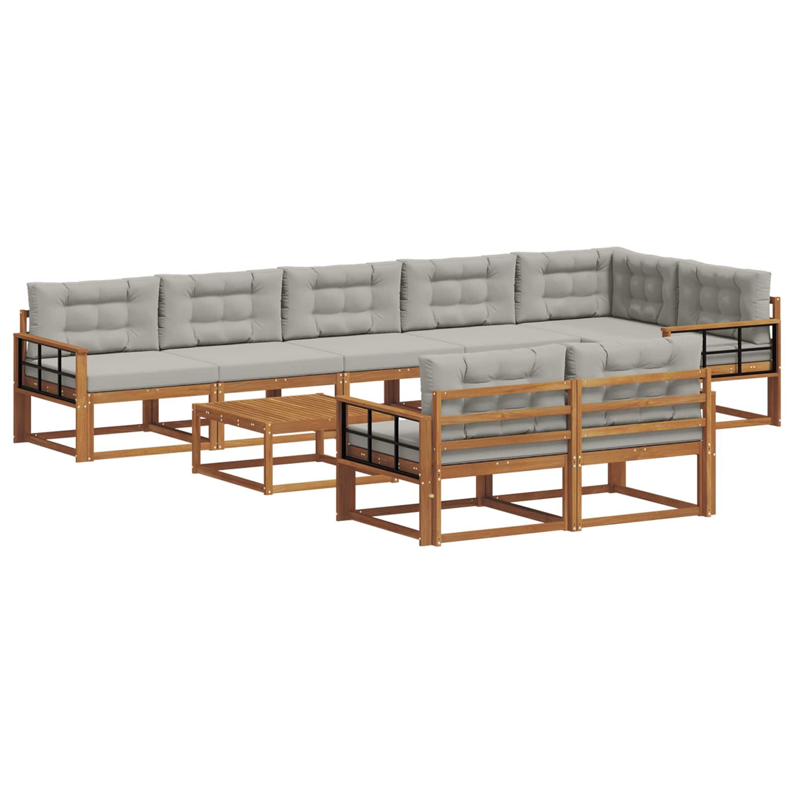 Outdoor-Sofagarnitur mit Kissen 9 pcs Natürlich und Hellgrau