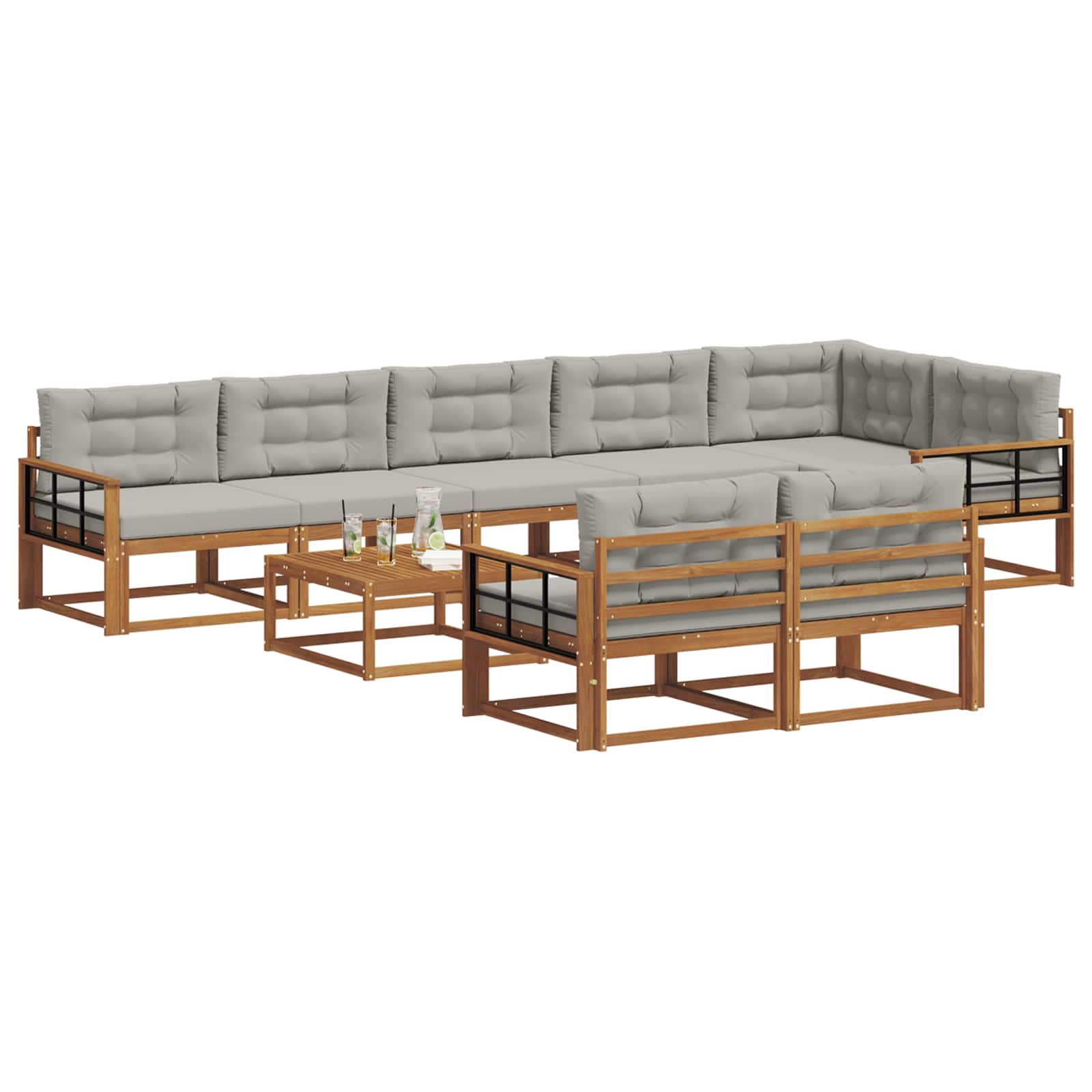Outdoor-Sofagarnitur mit Kissen 9 pcs Natürlich und Hellgrau