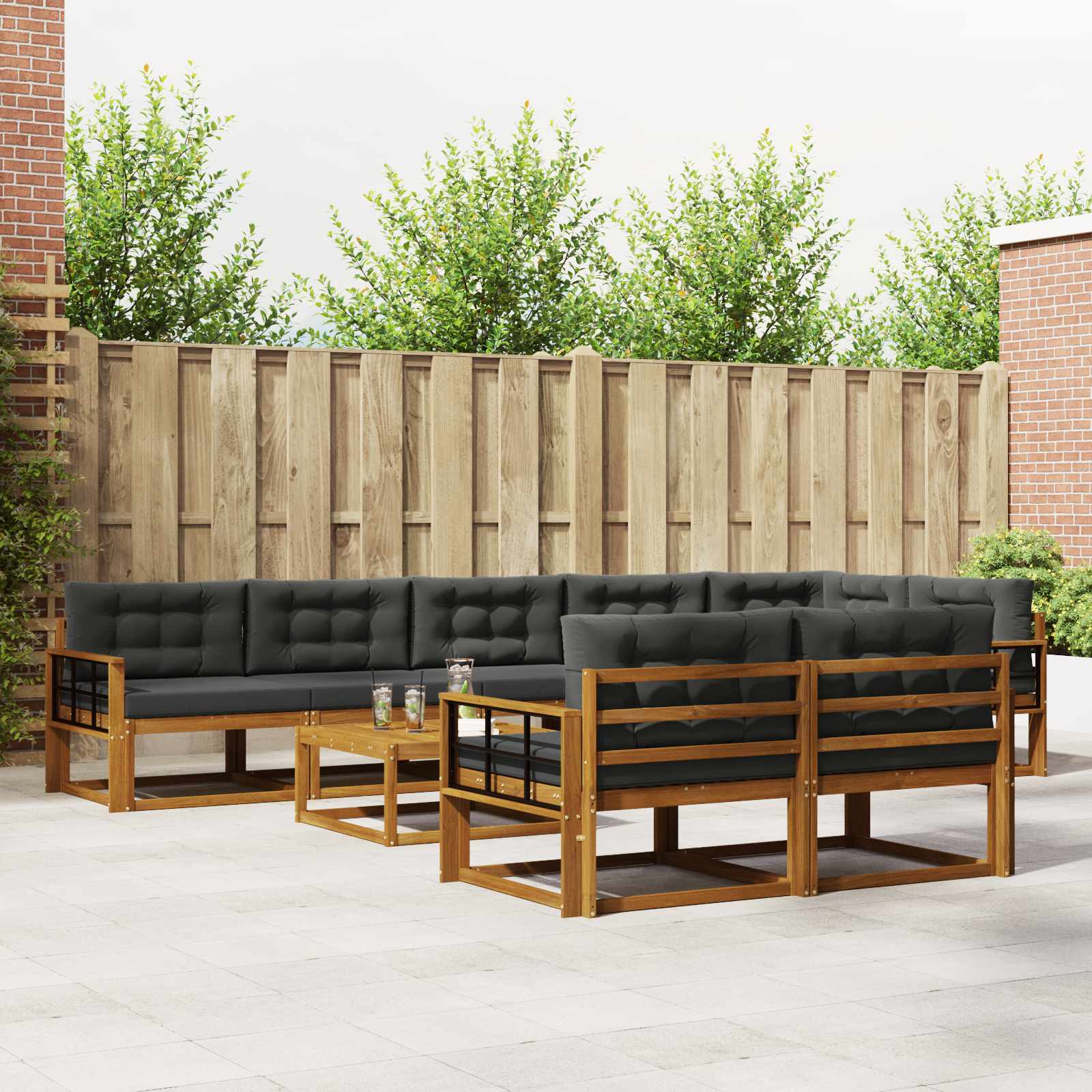 Outdoor-Sofagarnitur mit Kissen 9 pcs Natur und Anthrazit