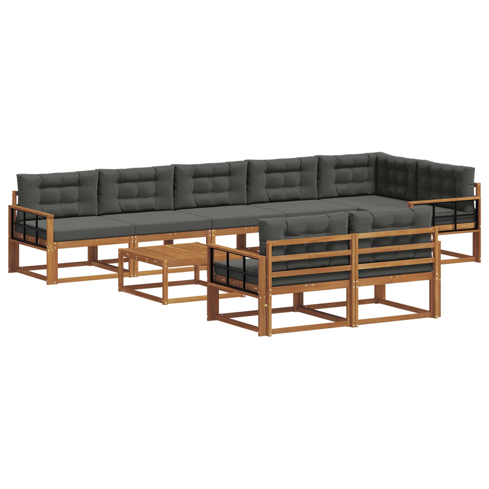 Outdoor-Sofagarnitur mit Kissen 9 pcs Natur und Anthrazit