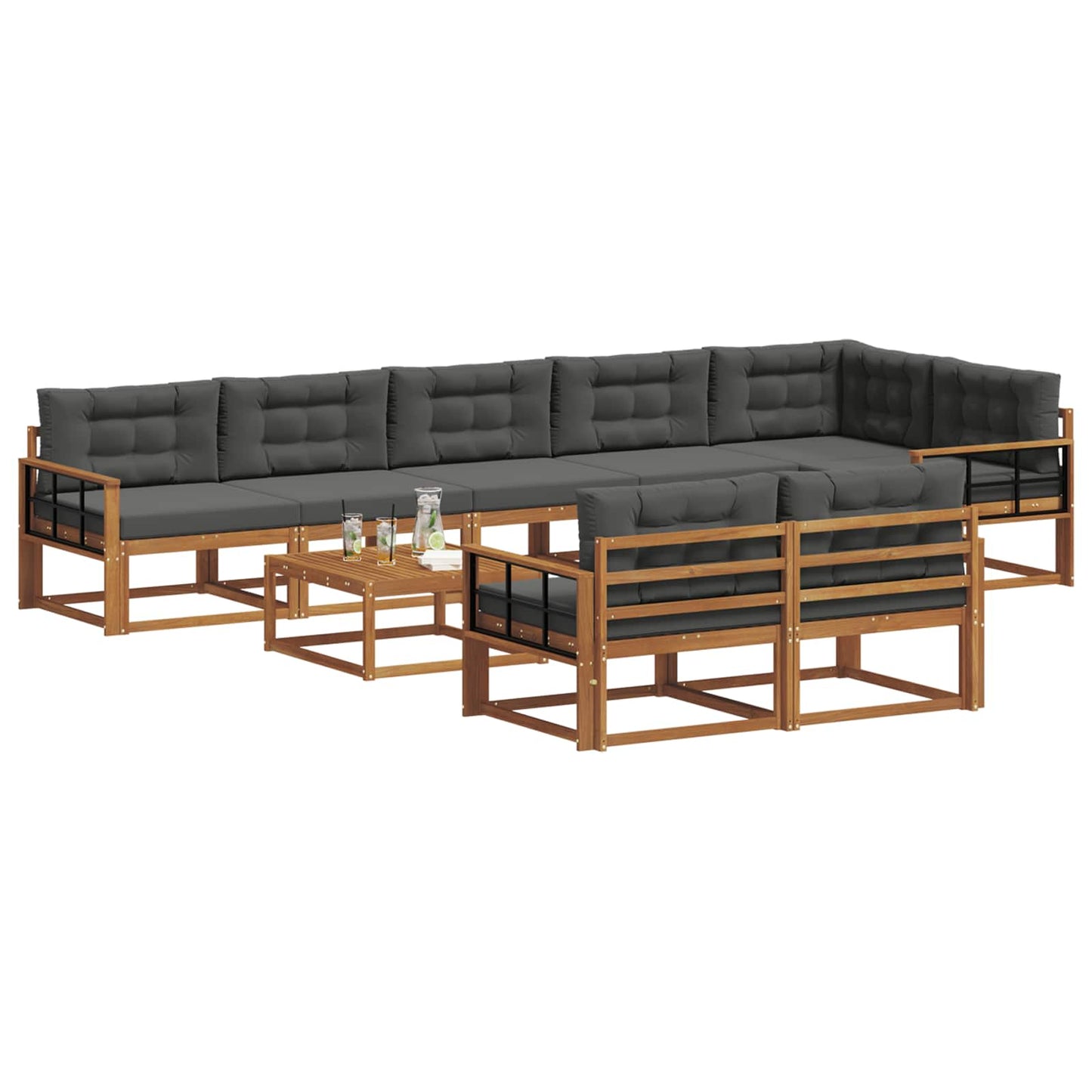 Outdoor-Sofagarnitur mit Kissen 9 pcs Natur und Anthrazit