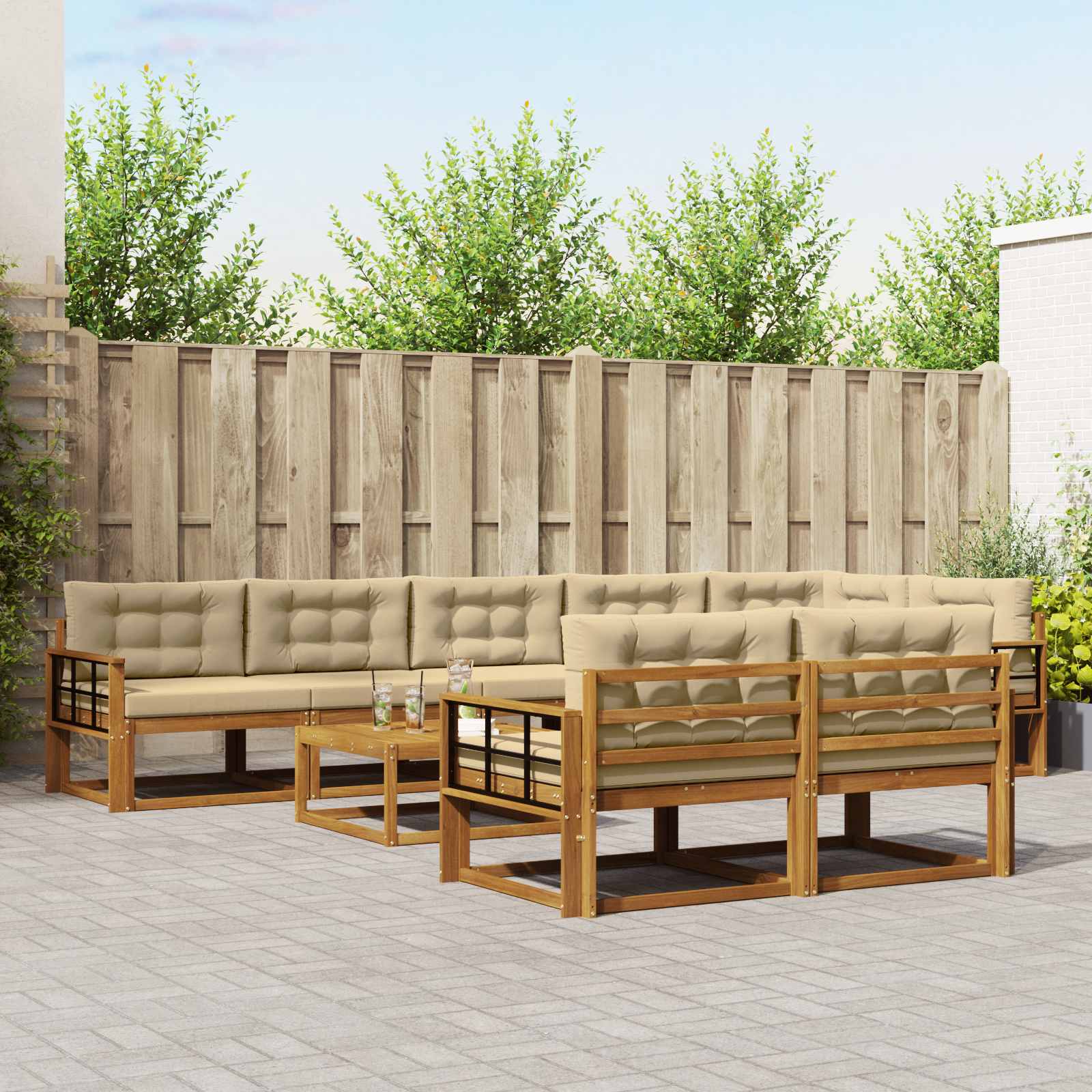 Outdoor-Sofagarnitur mit Kissen 9 pcs Natur und Beige