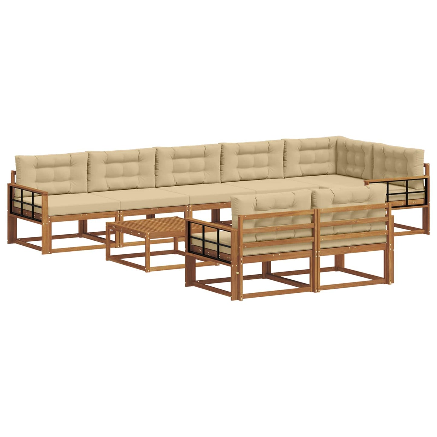 Outdoor-Sofagarnitur mit Kissen 9 pcs Natur und Beige