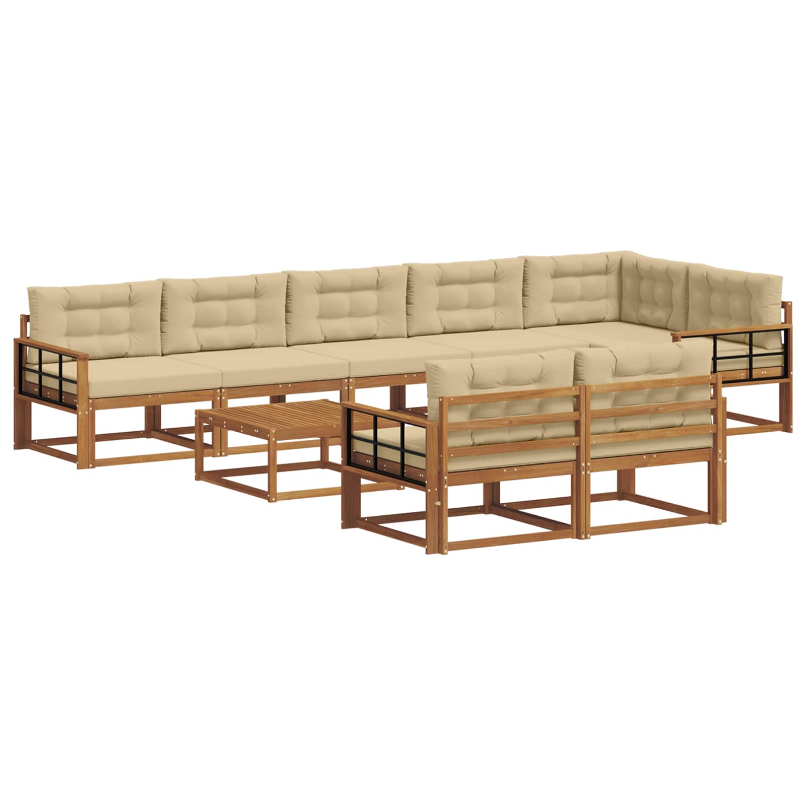 Outdoor-Sofagarnitur mit Kissen 9 pcs Natur und Beige