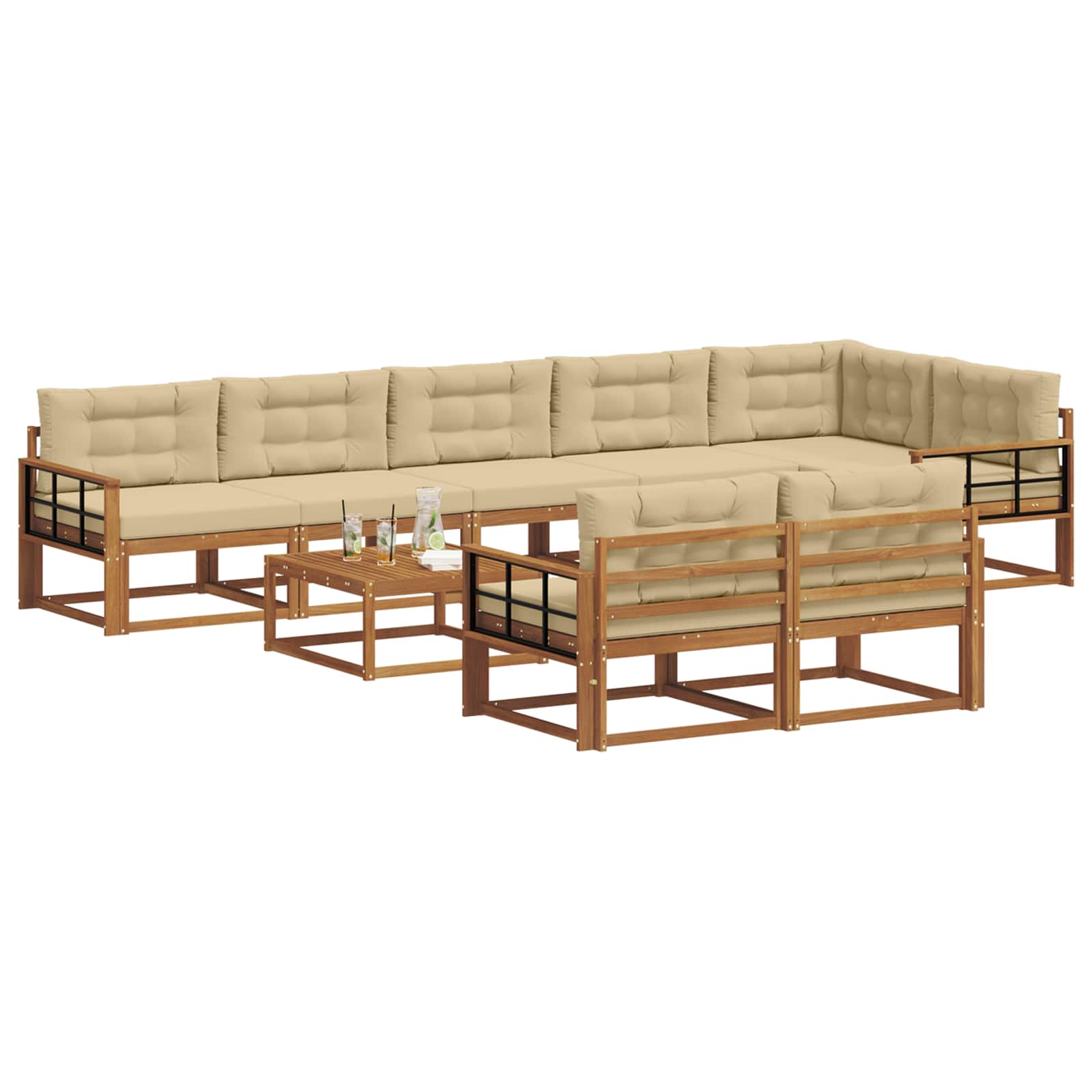 Outdoor-Sofagarnitur mit Kissen 9 pcs Natur und Beige