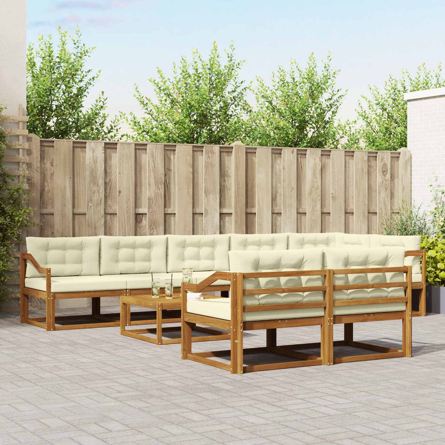Outdoor-Sofagarnitur mit Kissen 9 pcs Natur und Creme