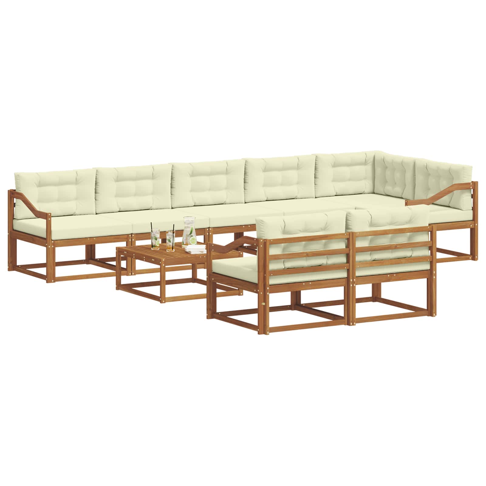Outdoor-Sofagarnitur mit Kissen 9 pcs Natur und Creme