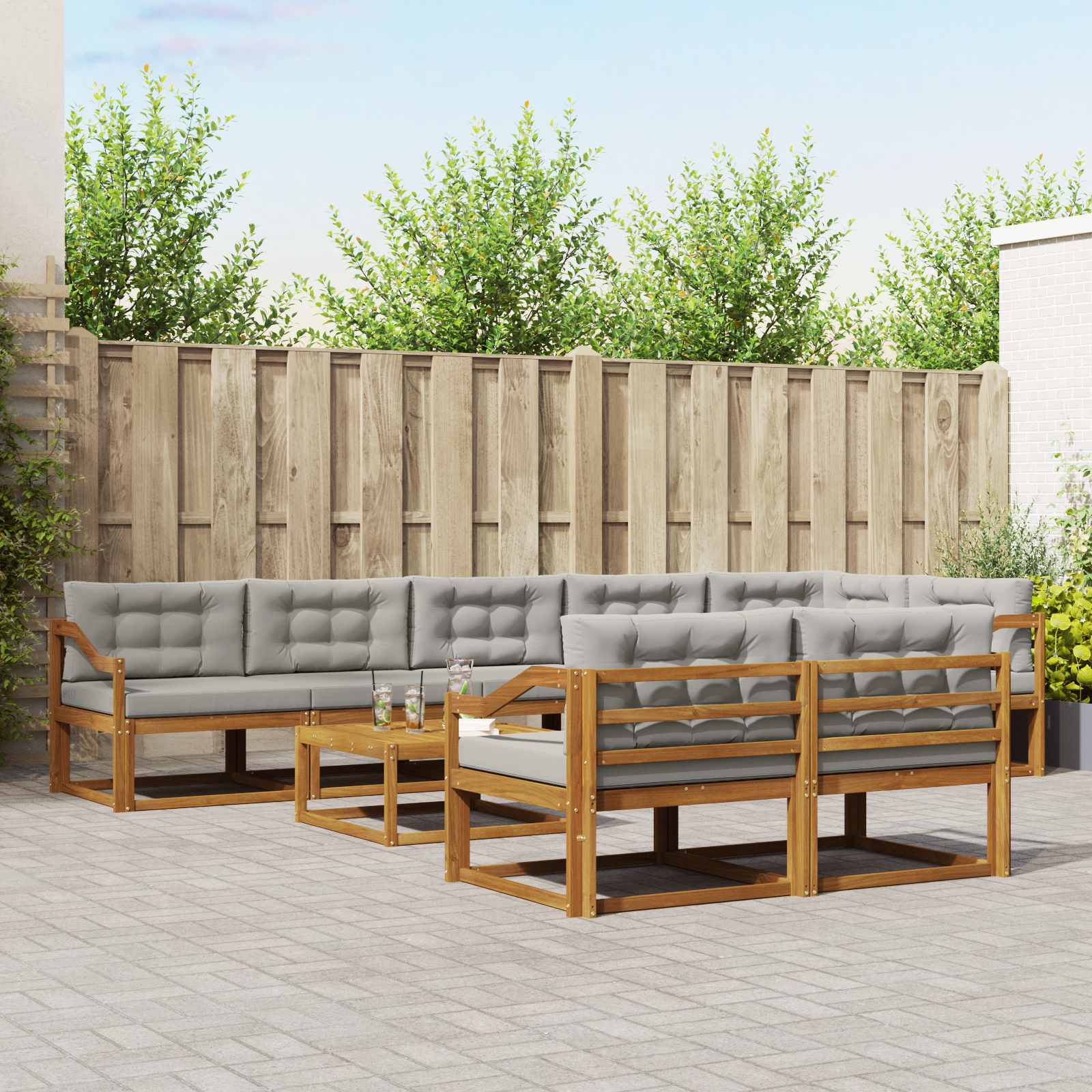 Outdoor-Sofagarnitur mit Kissen 9 pcs Natürlich und Hellgrau