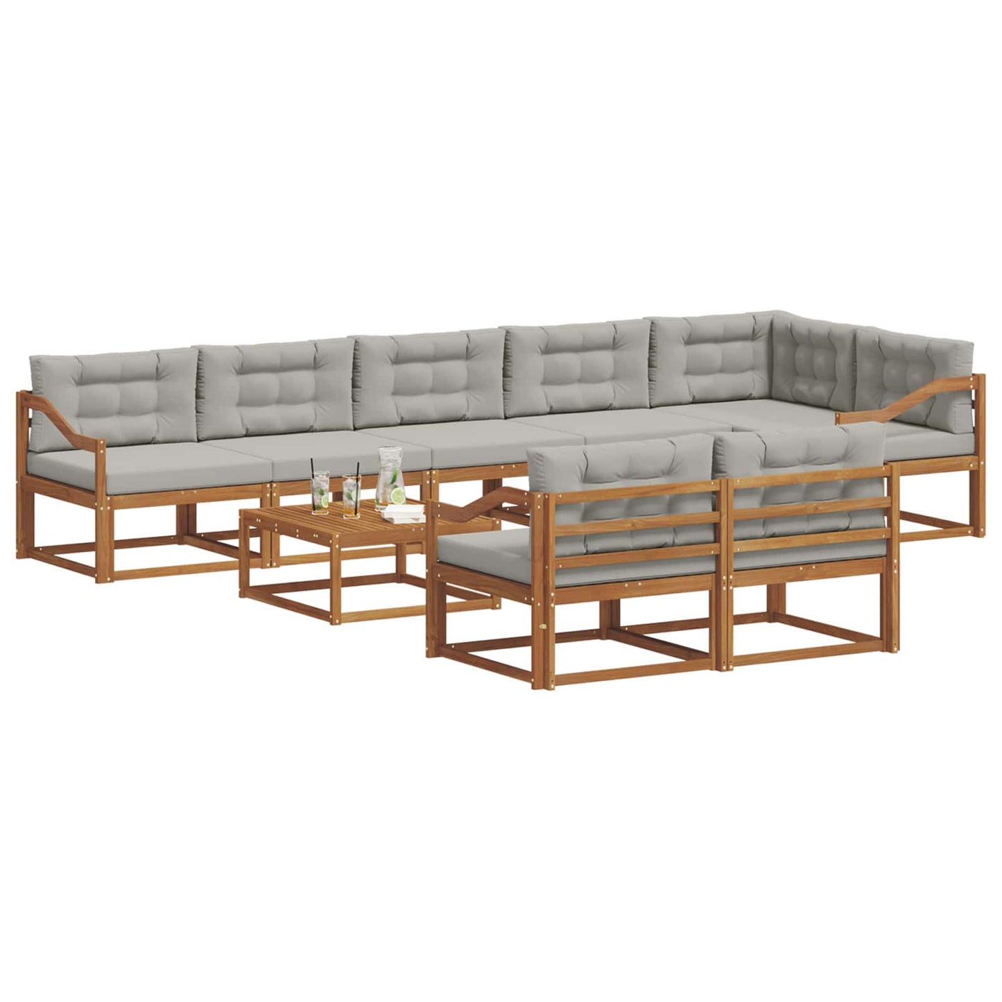 Outdoor-Sofagarnitur mit Kissen 9 pcs Natürlich und Hellgrau